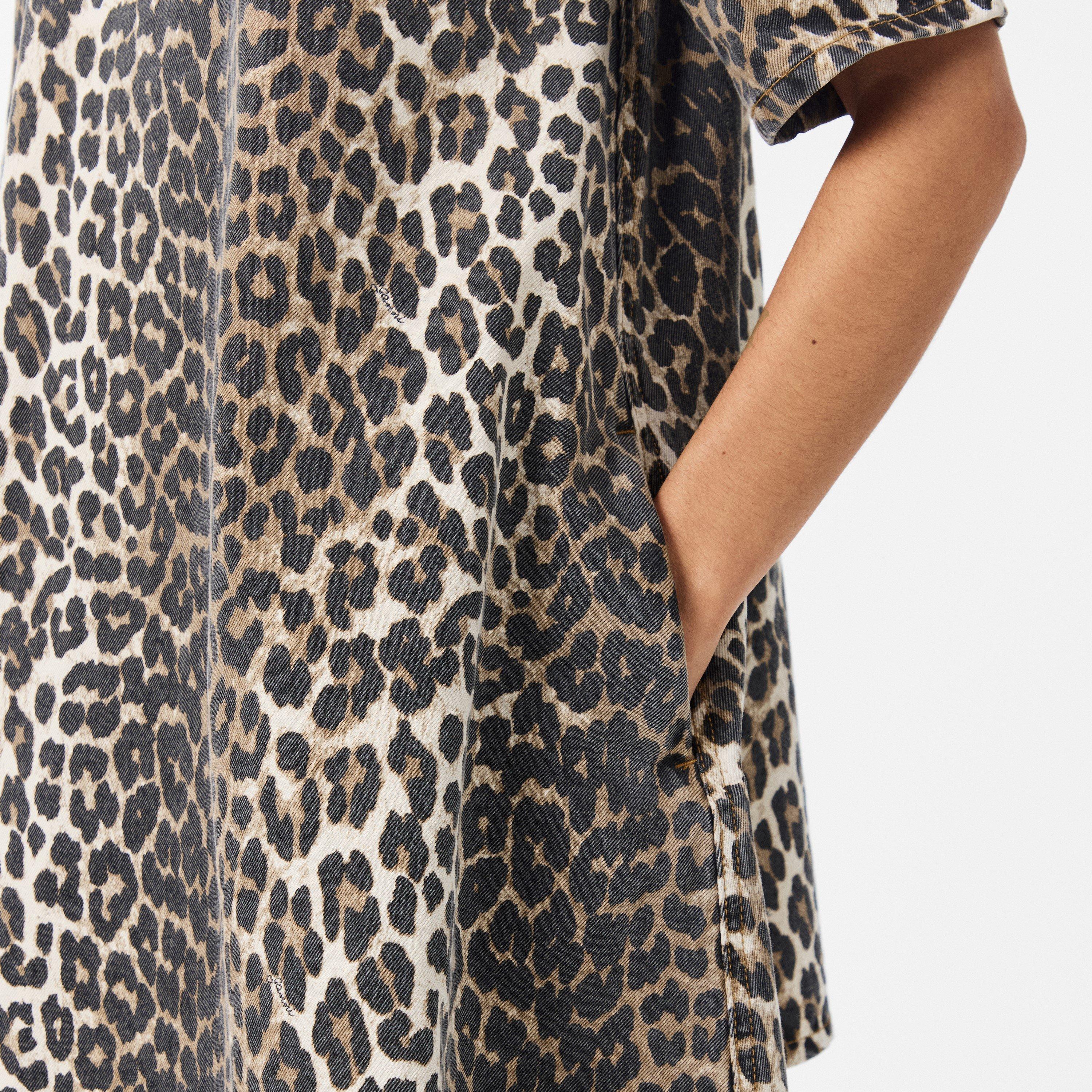 Leopard - Ganni - Women's Denim Mini Dress - 5
