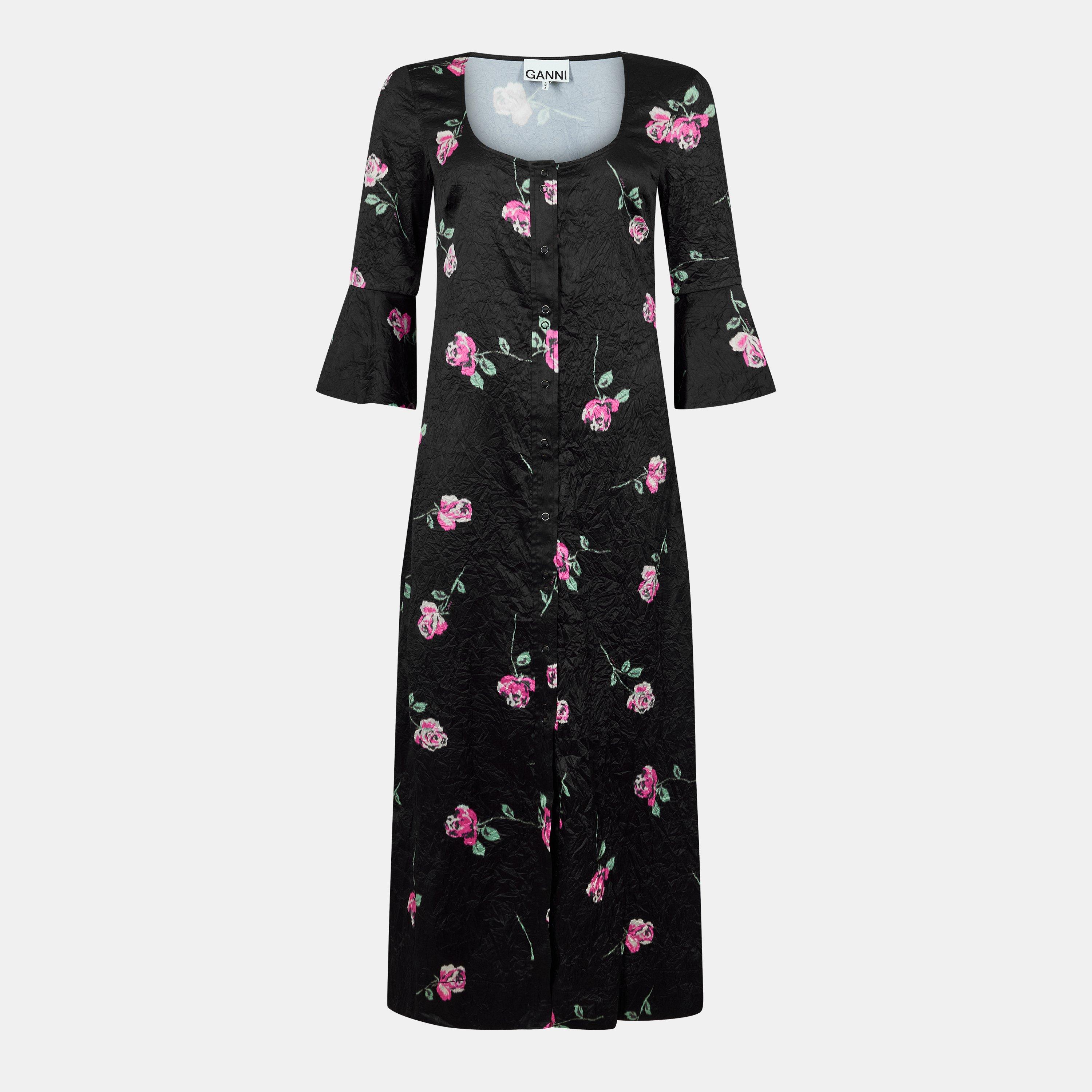 Black - Ganni - Women's Satin UCut Smock Dress - 1