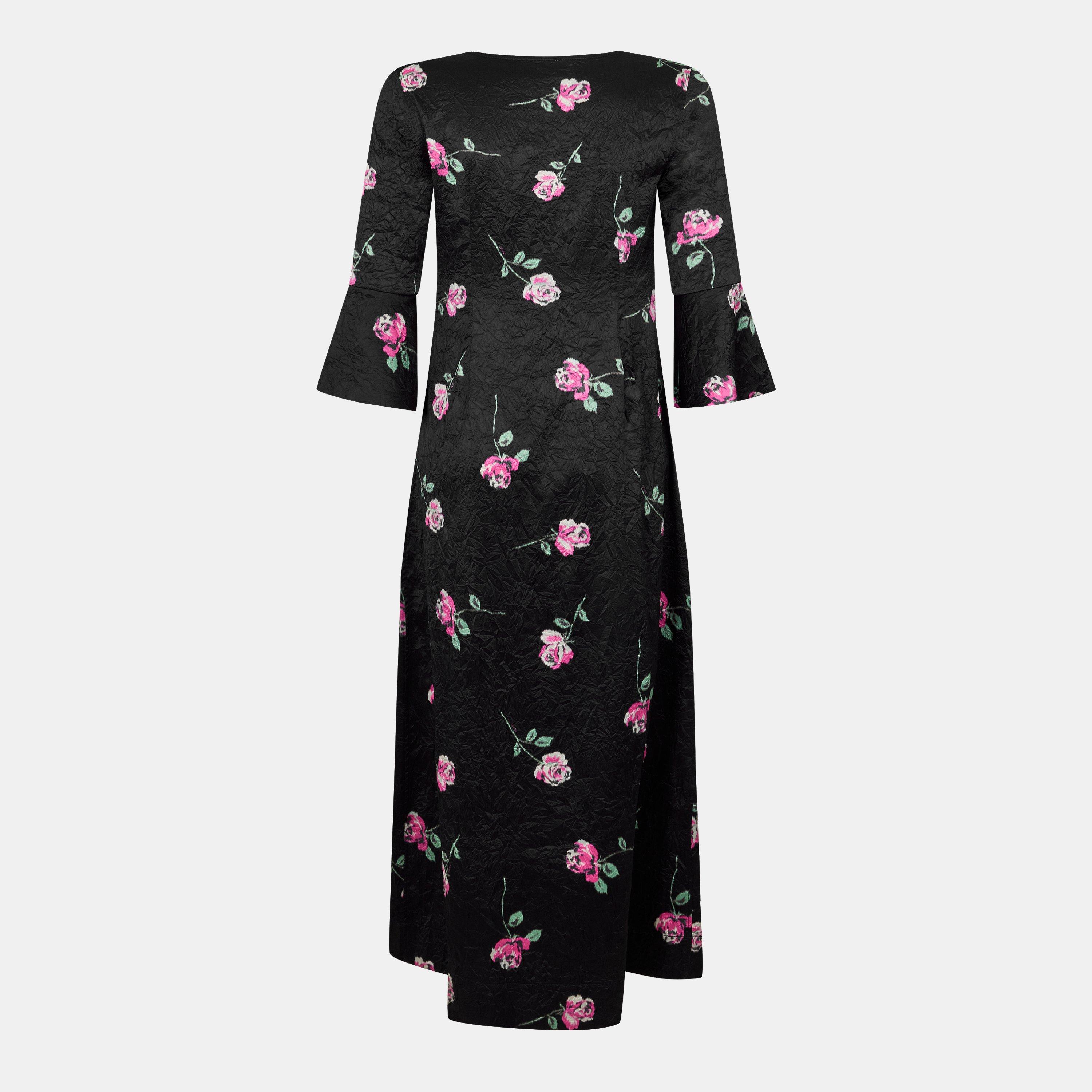 Black - Ganni - Women's Satin UCut Smock Dress - 2