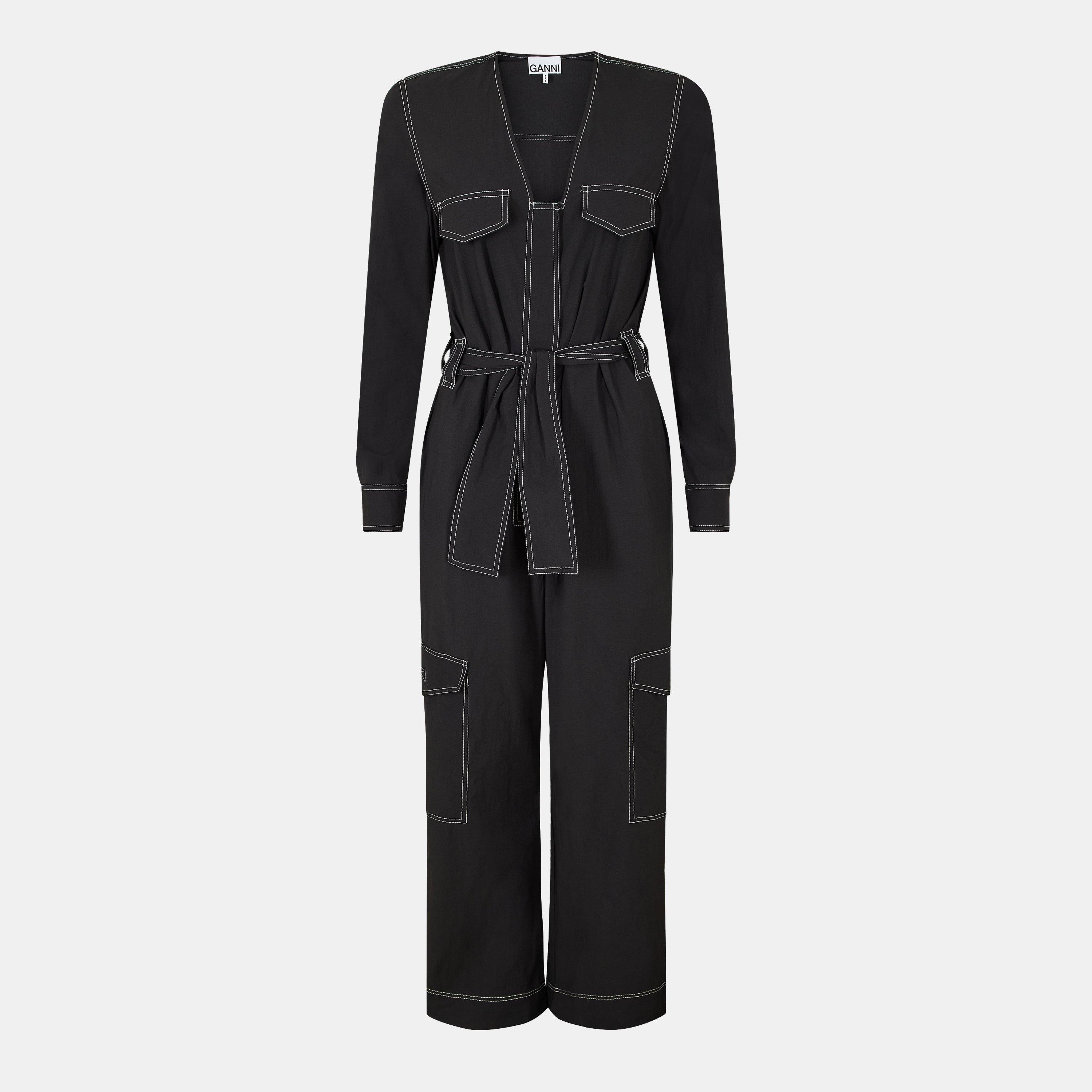Black - Ganni - Women's Crepe Jumpsuit - 1
