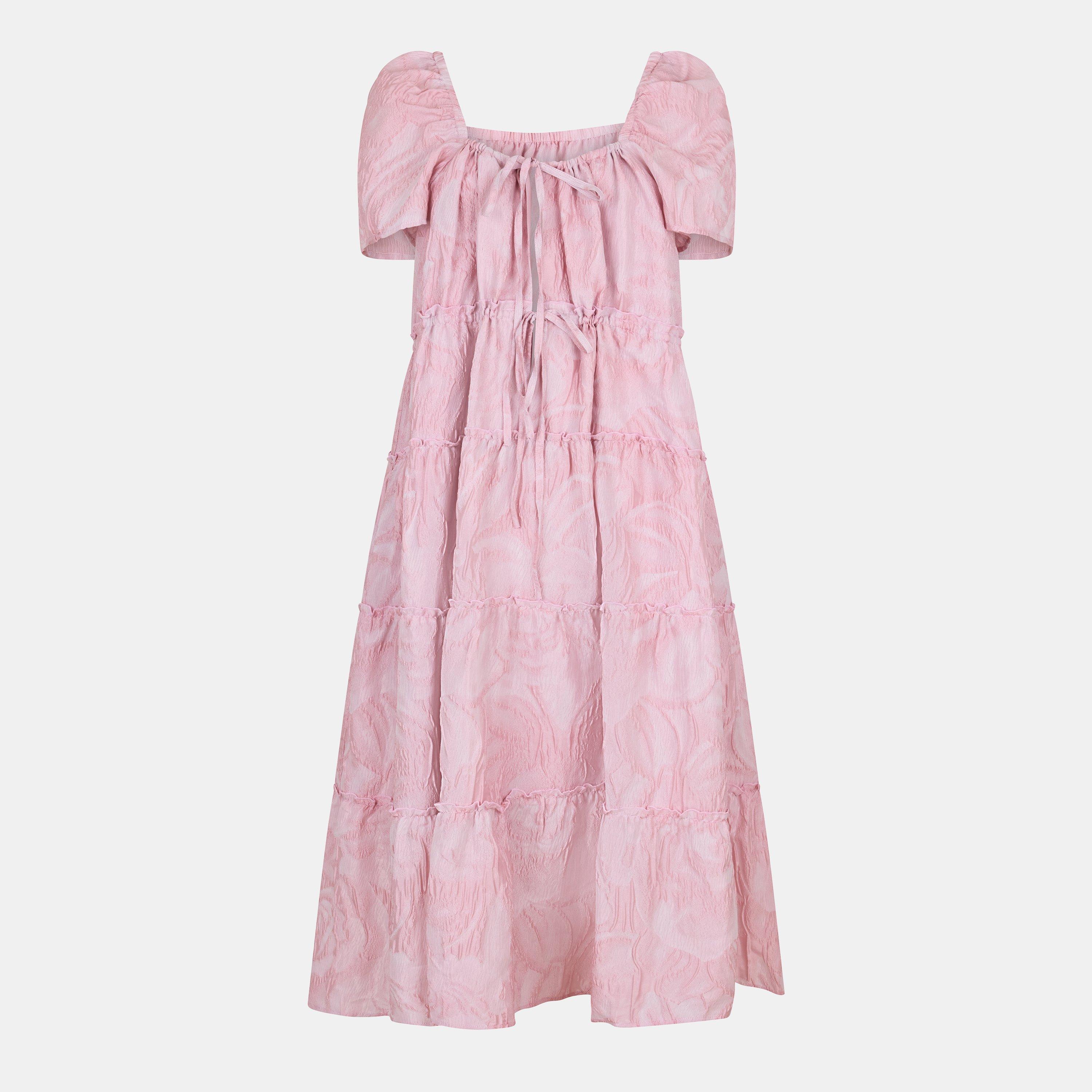 Ganni Women's Lyr Cloqué Smock Dress - Bleached Mauve - Size 14 (40)