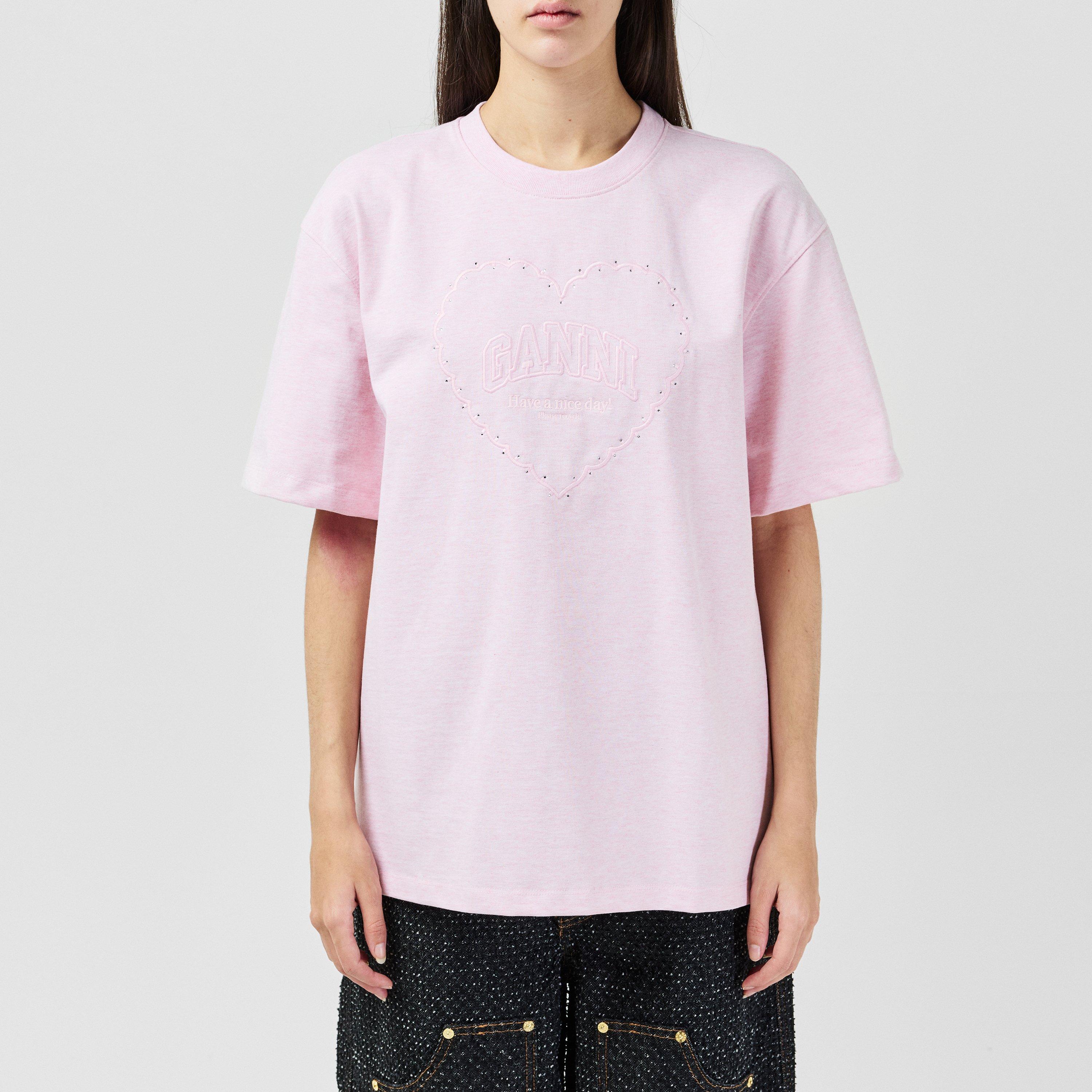 Chalk Pink - Ganni - Women's Heart Regular Fit T-Shirt - 1