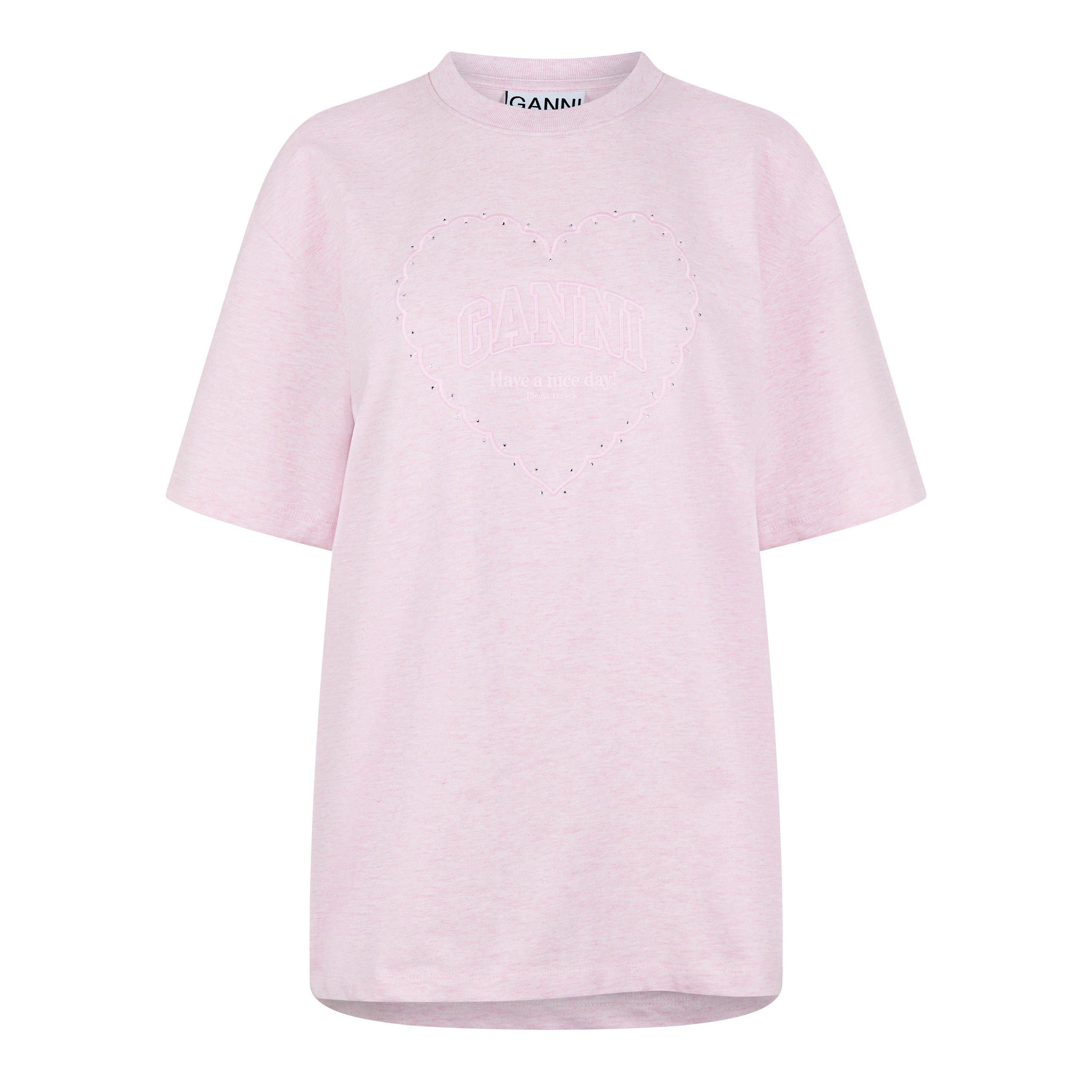 Chalk Pink - Ganni - Women's Heart Regular Fit T-Shirt - 5