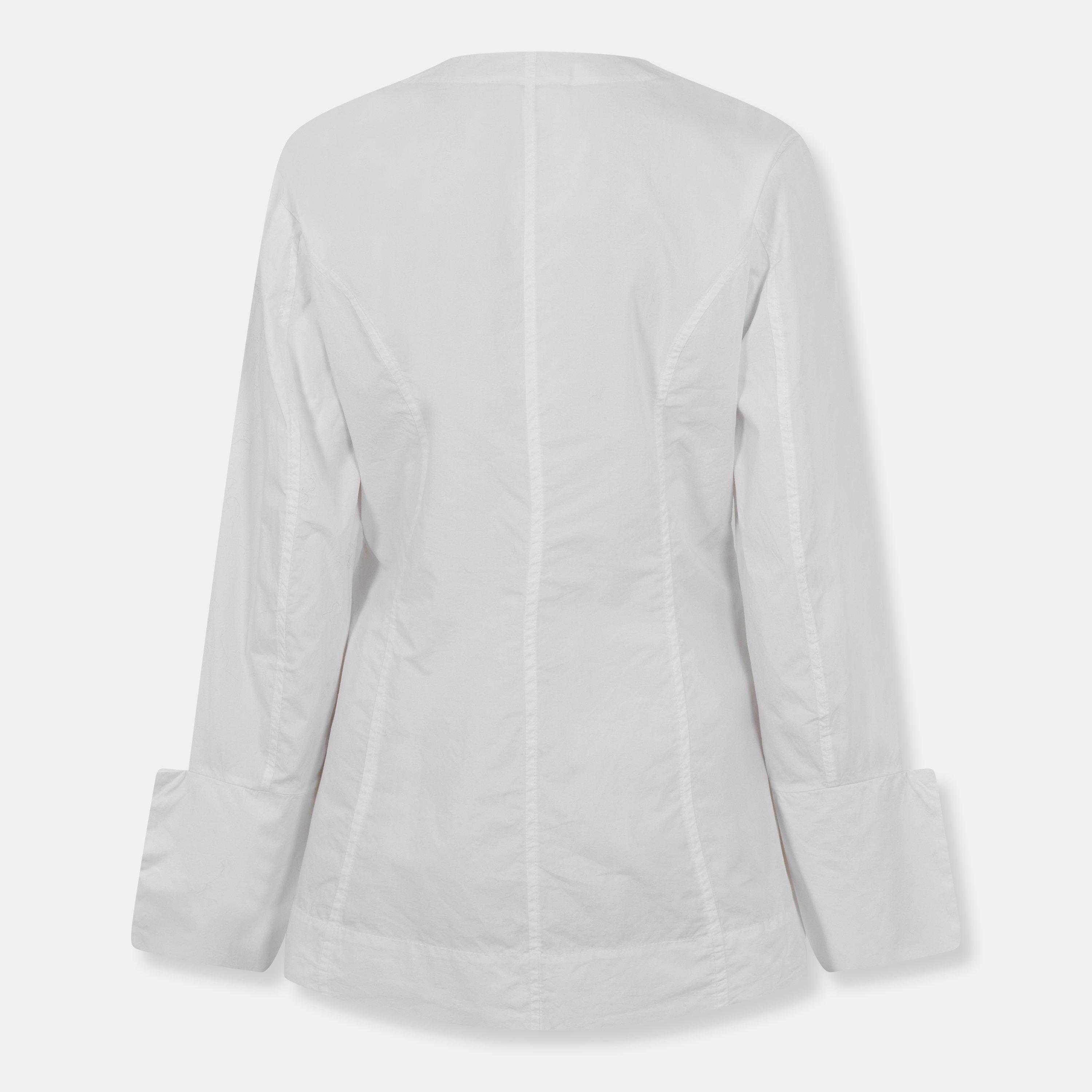 Bright White - Ganni - Women's Poplin Long Sleeve V-Neck Shirt - 2