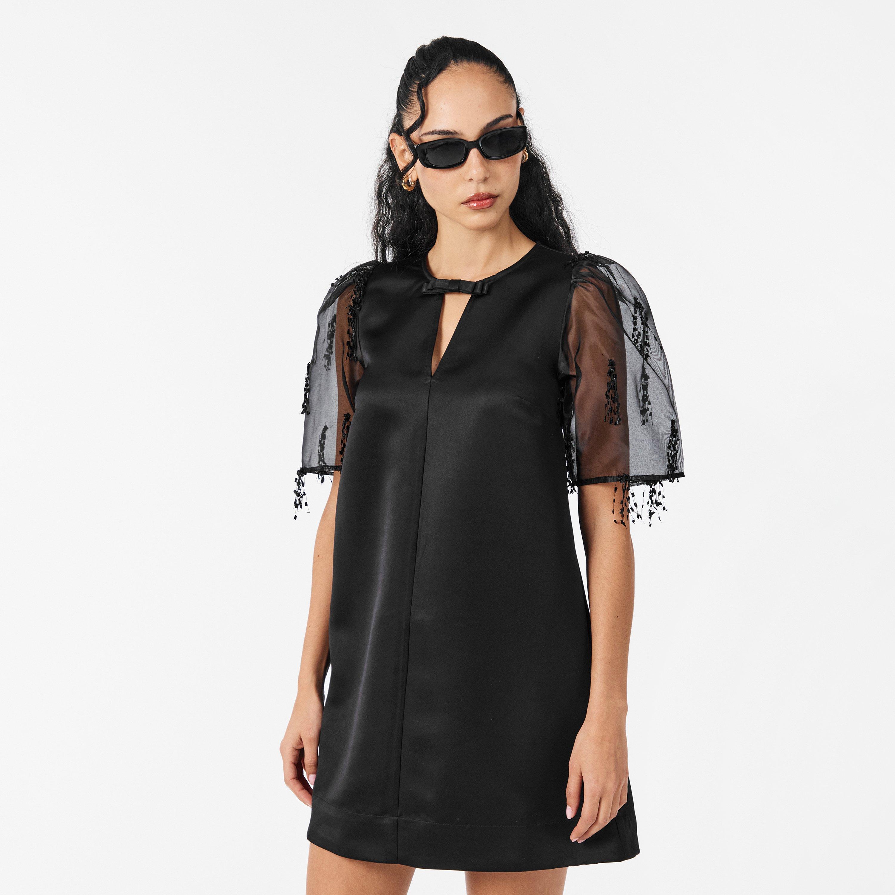 ganni organza mini dress GANNI Black Organza Circle Collar Dress