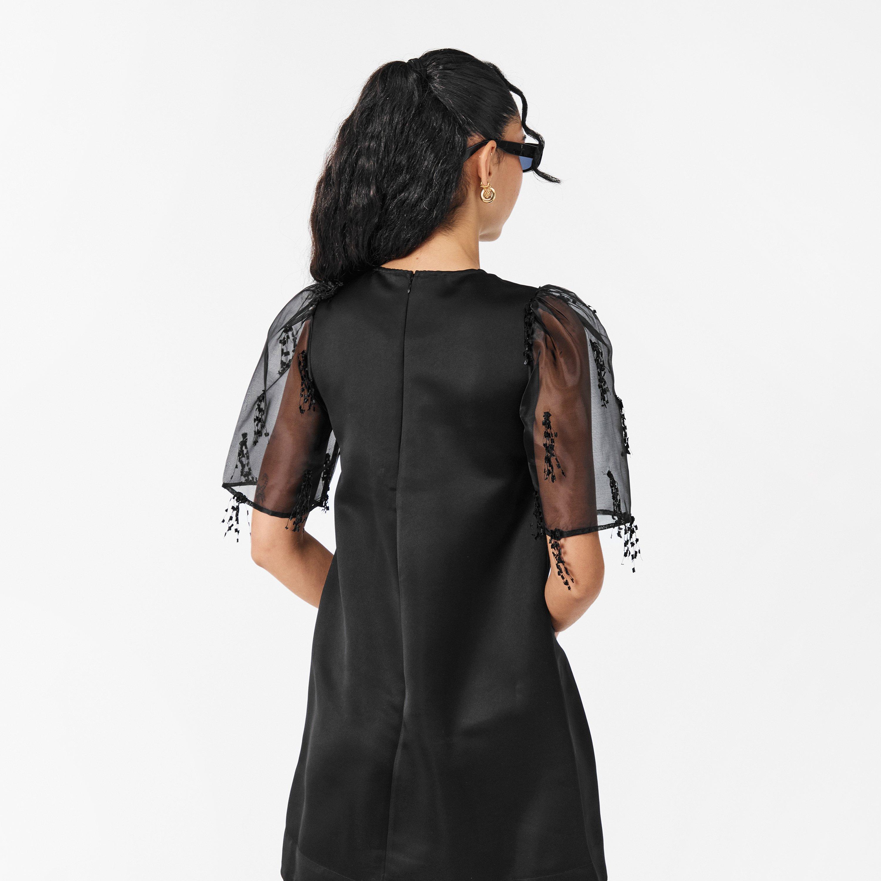 Black - Ganni - Women's Organza Mini Dress - 4