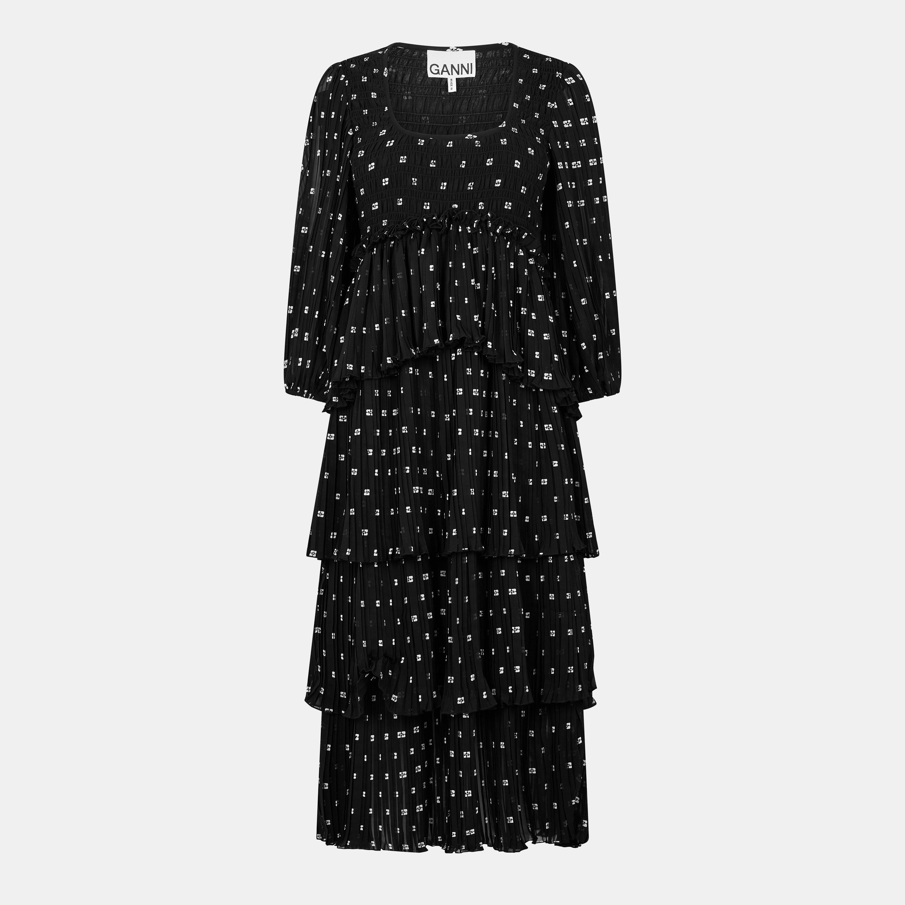 Ganni Women's Georgette Smock Dress - Black - Size 14 (40)