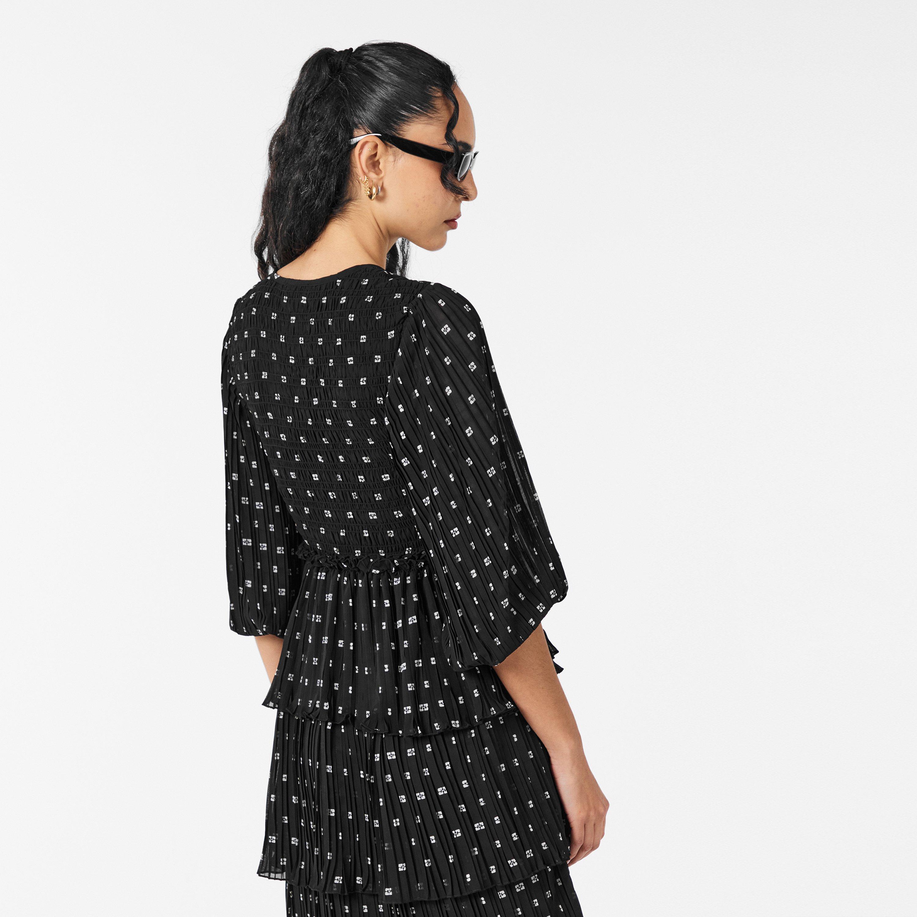 Black - Ganni - Women's Georgette Smock Dress - 4