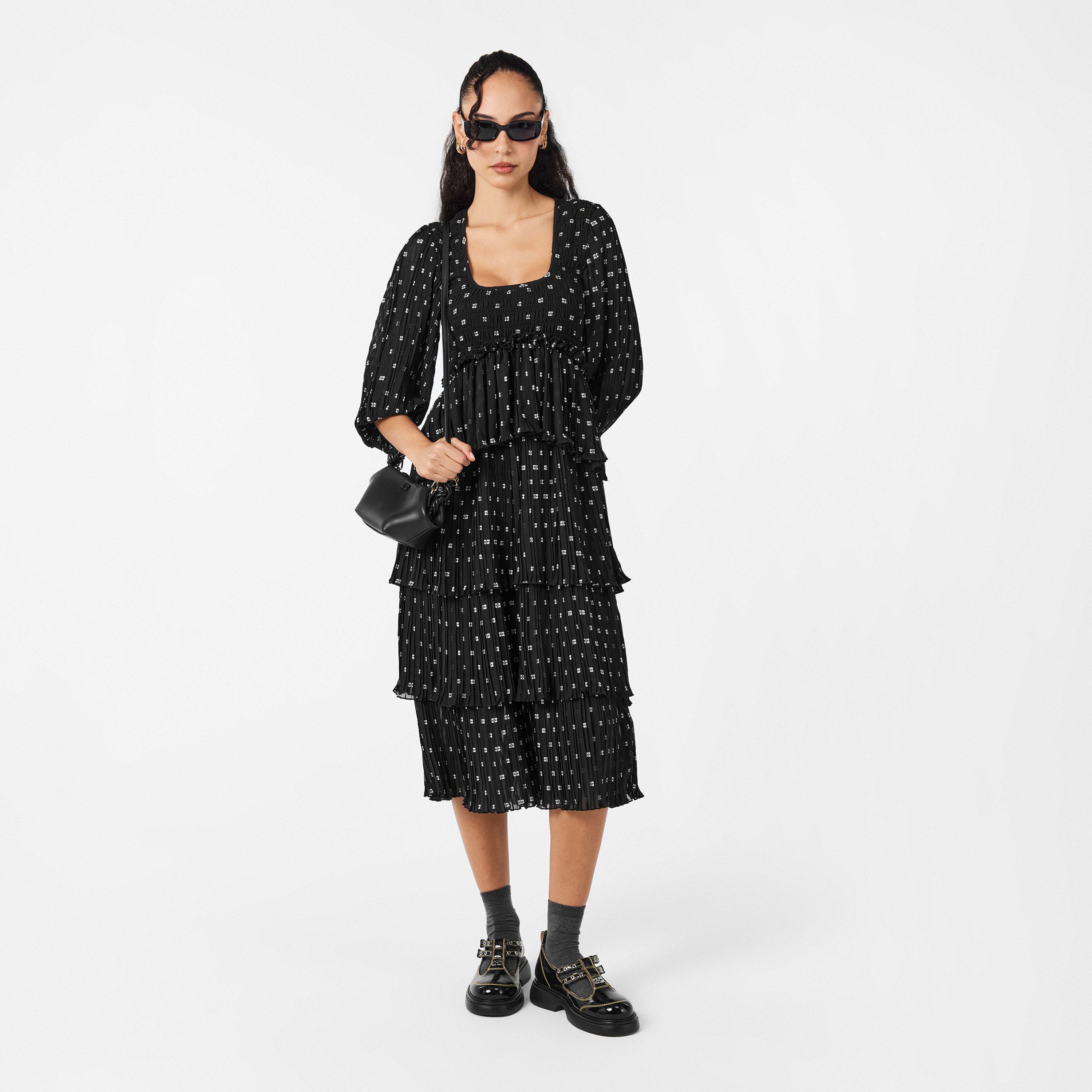 Black - Ganni - Women's Georgette Smock Dress - 6