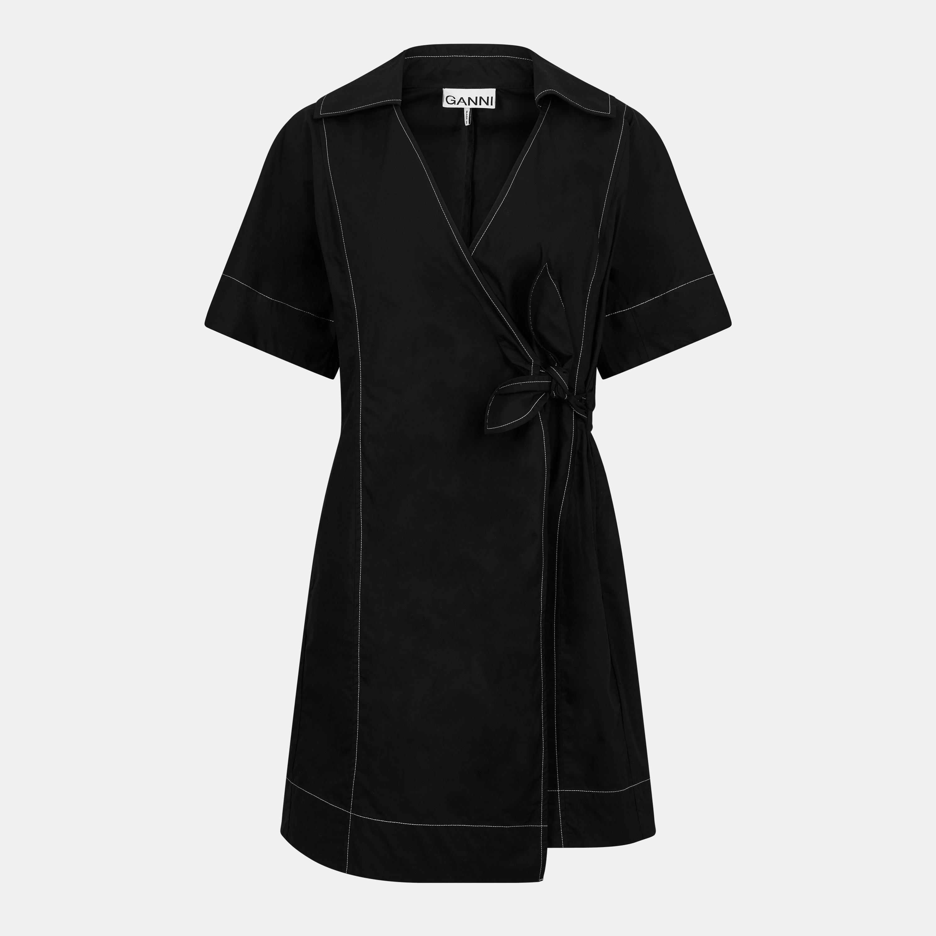 Black - Ganni - Women's Mini Wrap Dress - 1