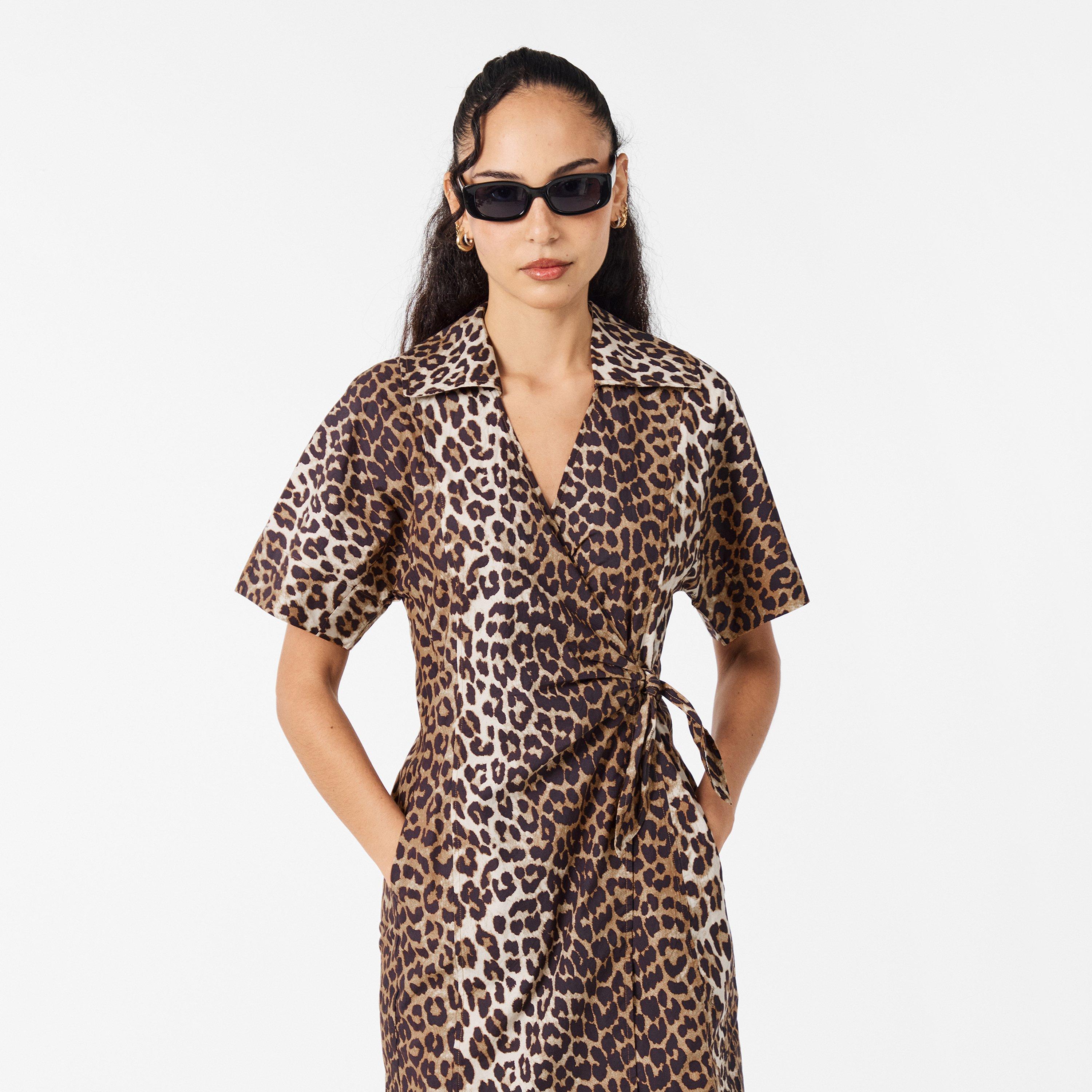 Leopard - Ganni - Women's Mini Wrap Dress - 3