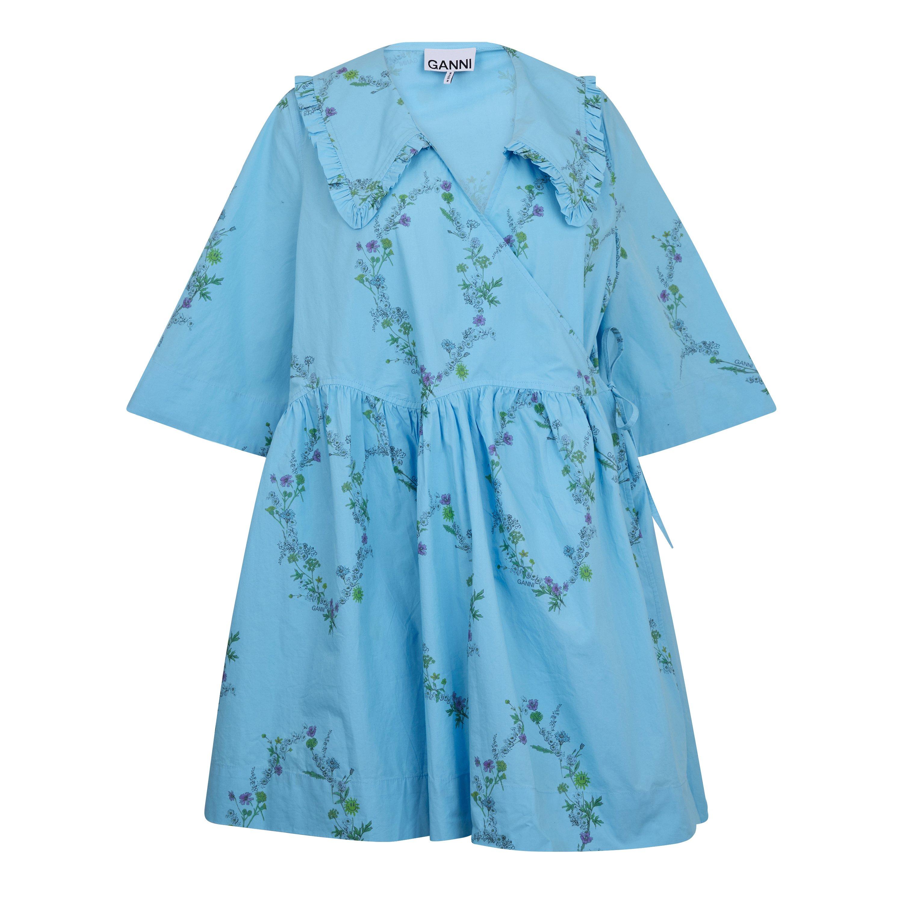 Brilliant Blue - Ganni - Women's Cotton Wrap Dress - 1