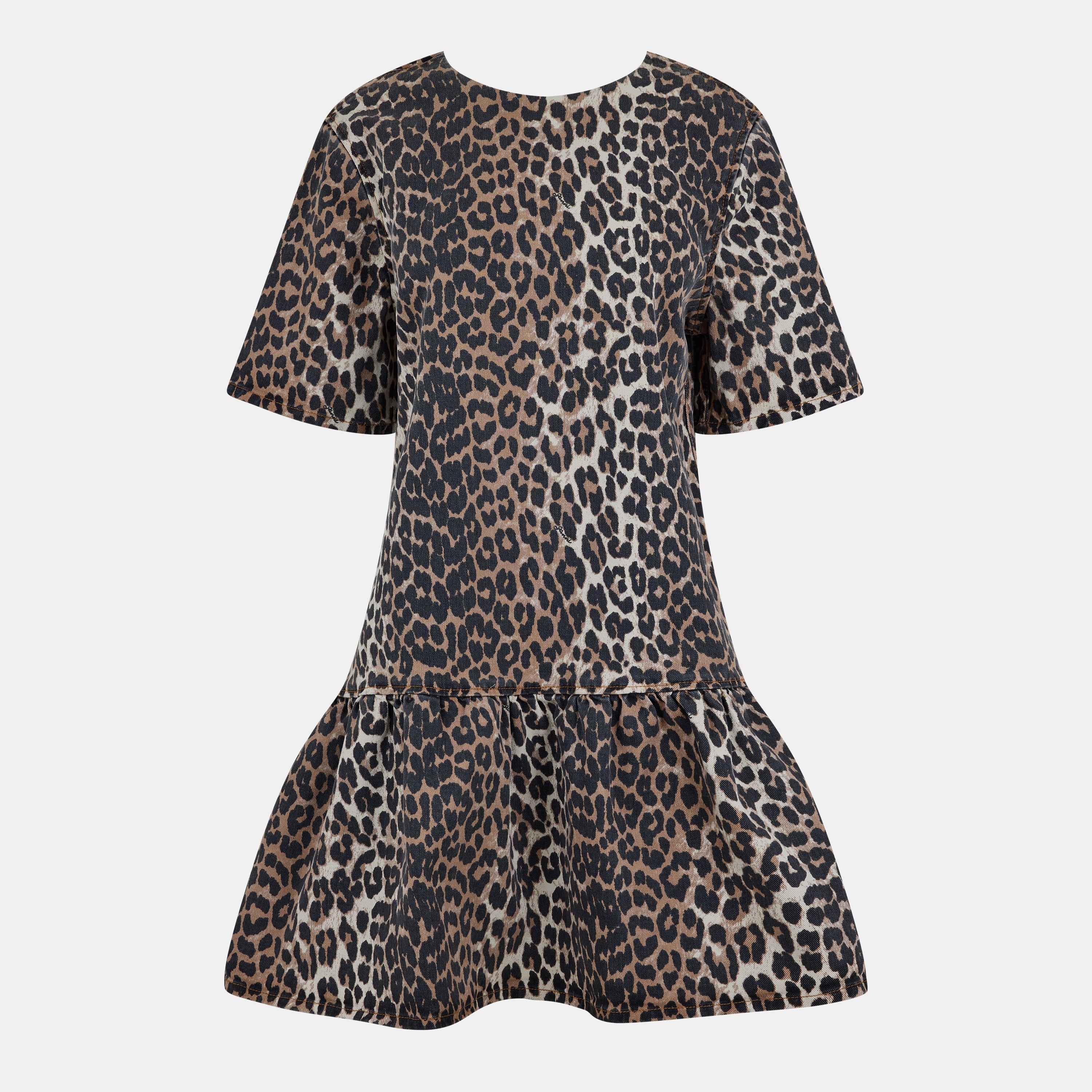 Ganni Women's Denim Print Mini Dress - Leopard - Size 10 (36)