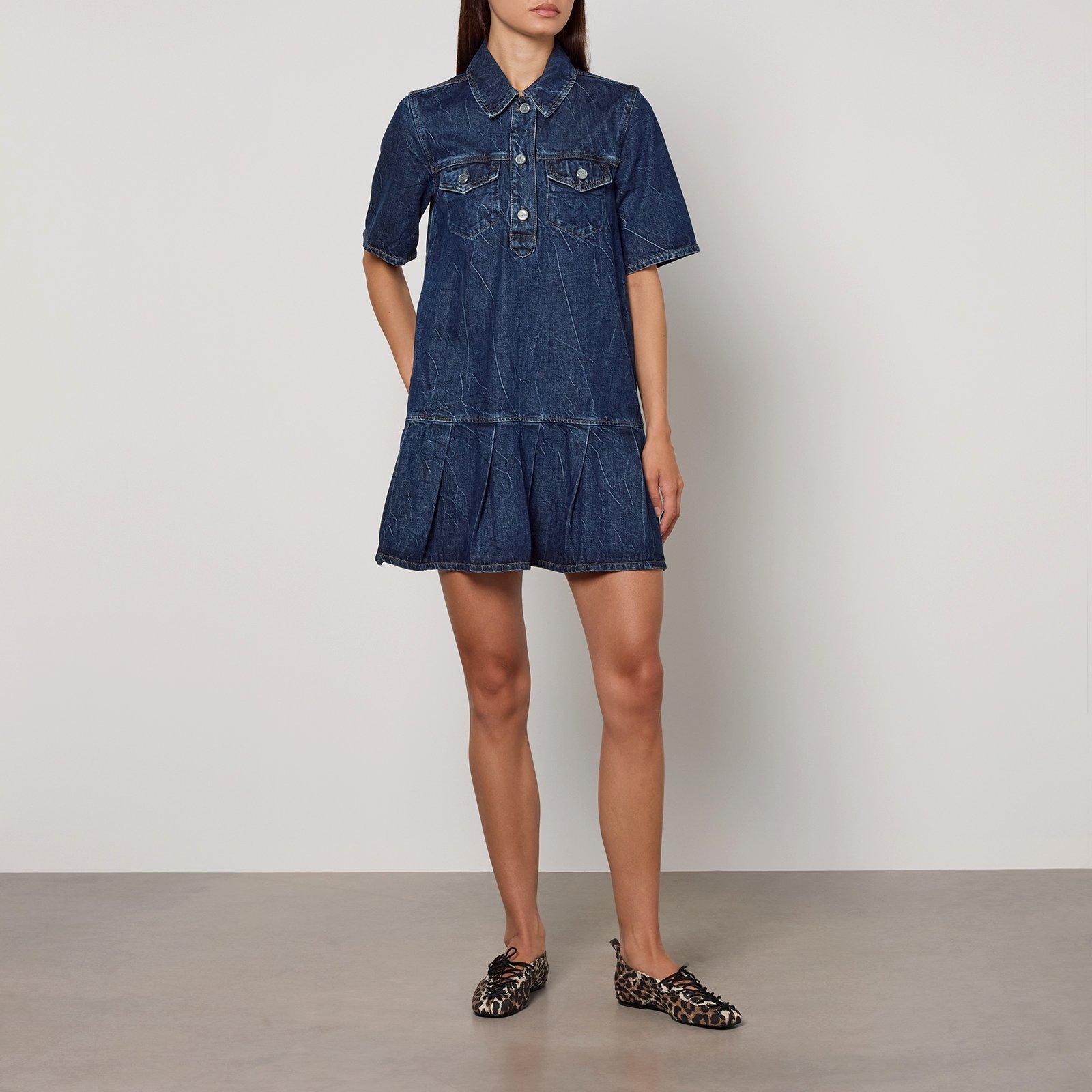 ganni heavy denim mini dress GANNI Mid Blue Stone Tapestry Denim Mini Dress Mid Blue / 38