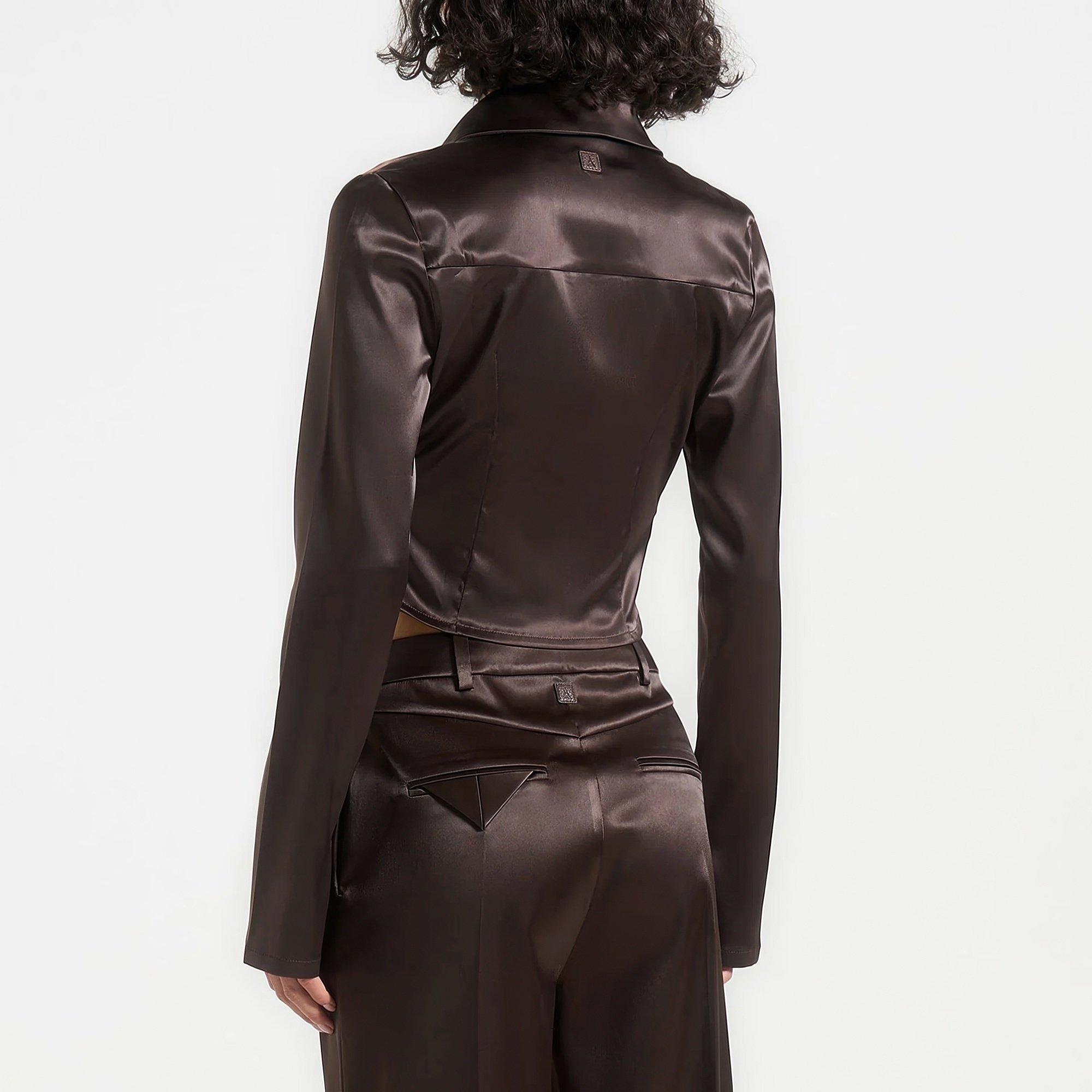 Brown - Maniere De Voir - Women’s Satin Cowl Shirt - 3