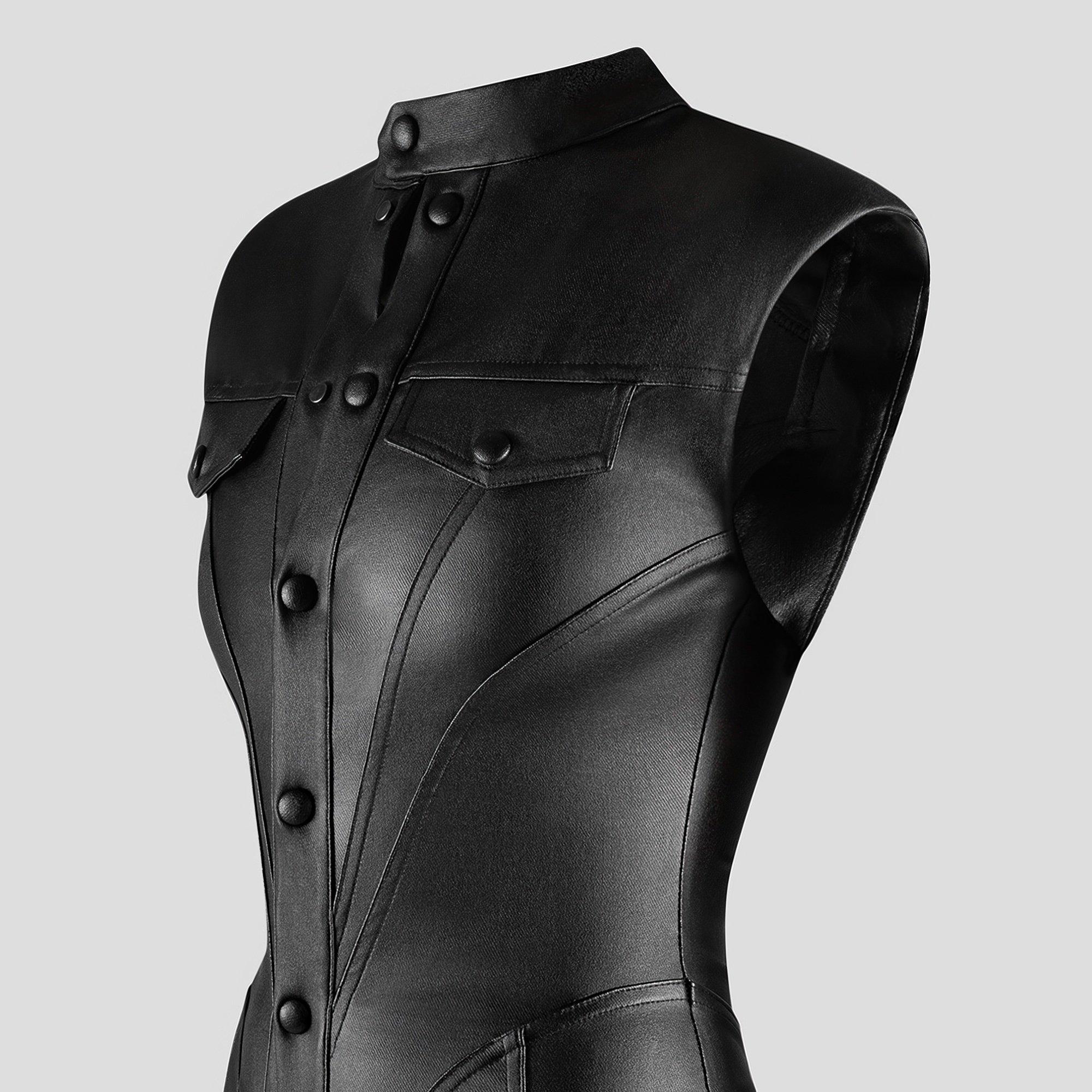 Black - Maniere De Voir - Women’s Wax Coated Denim Jumpsuit - 2