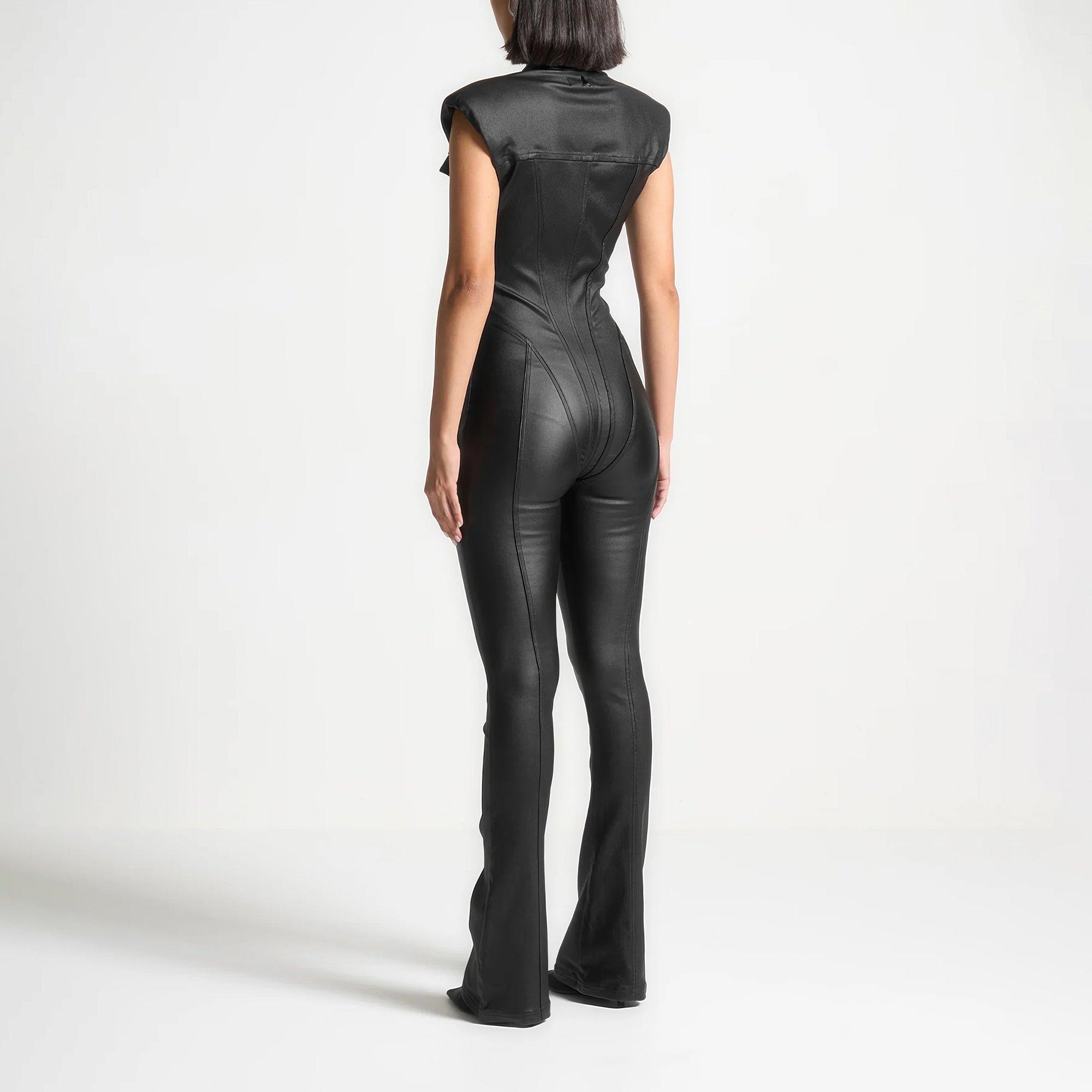 Black - Maniere De Voir - Women’s Wax Coated Denim Jumpsuit - 4