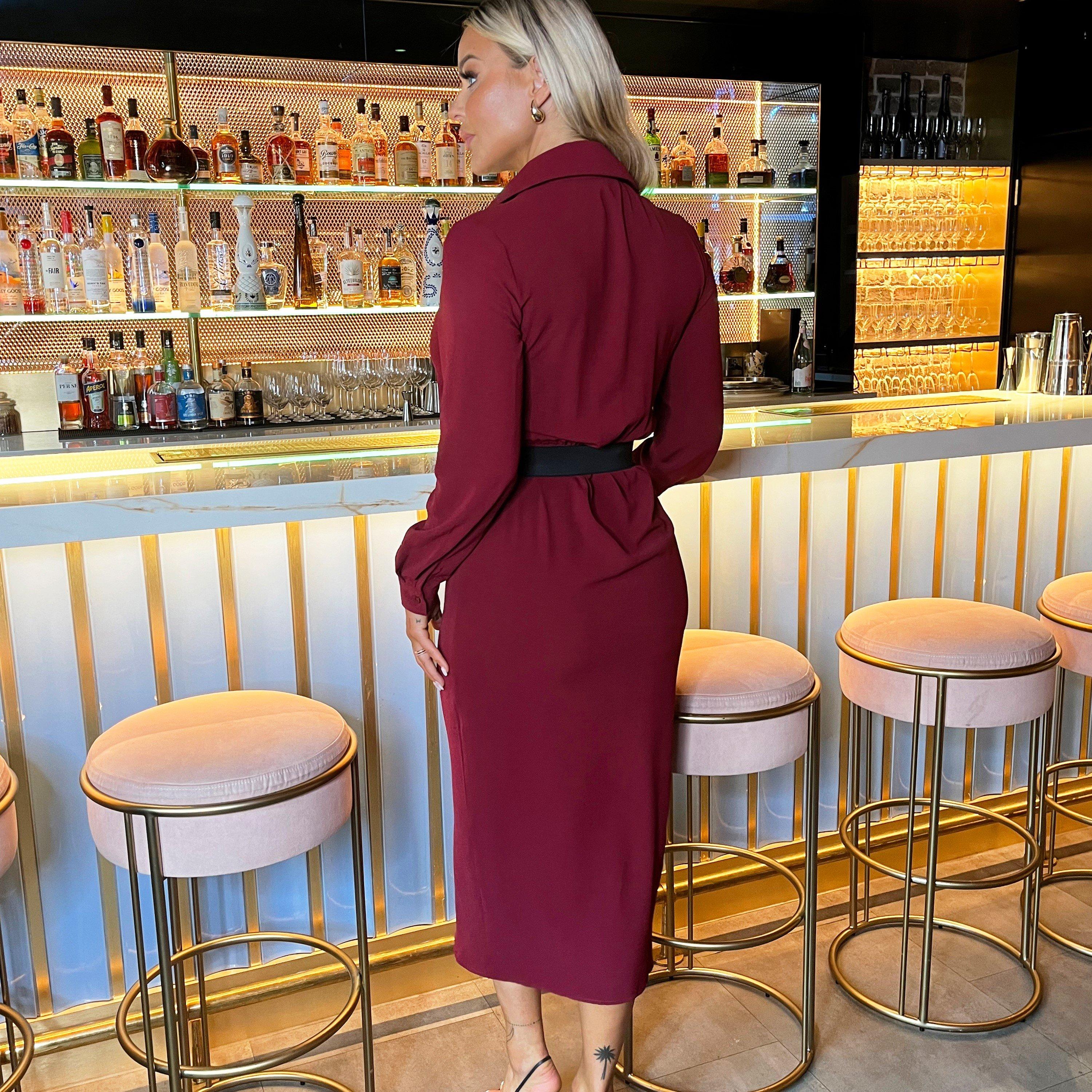 Wine - AX Paris - Wrap Midi Shirt Dress - 2