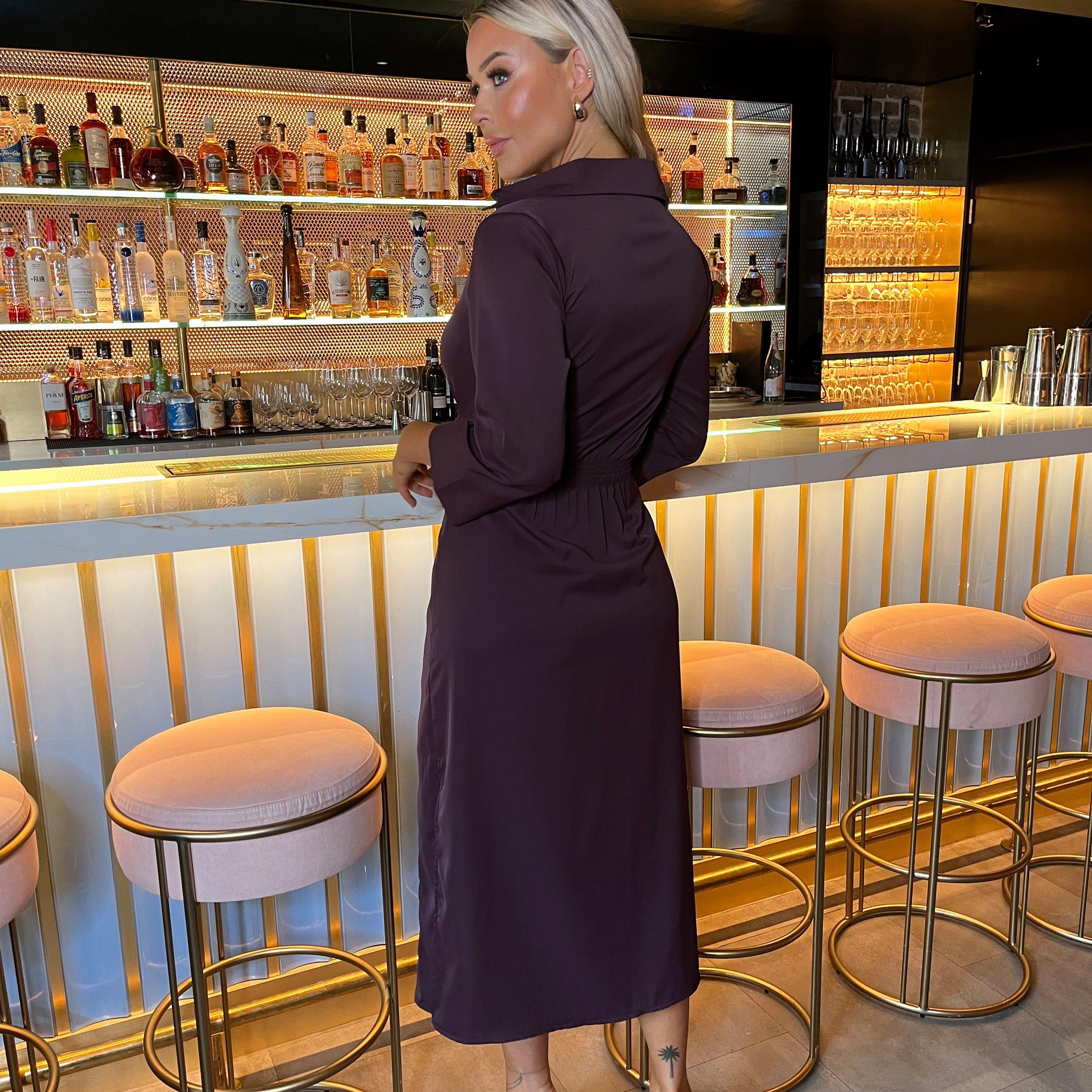 Plum - AX Paris - 3/4 Sleeves Gathered Waist Shirt Midi Dress - 2