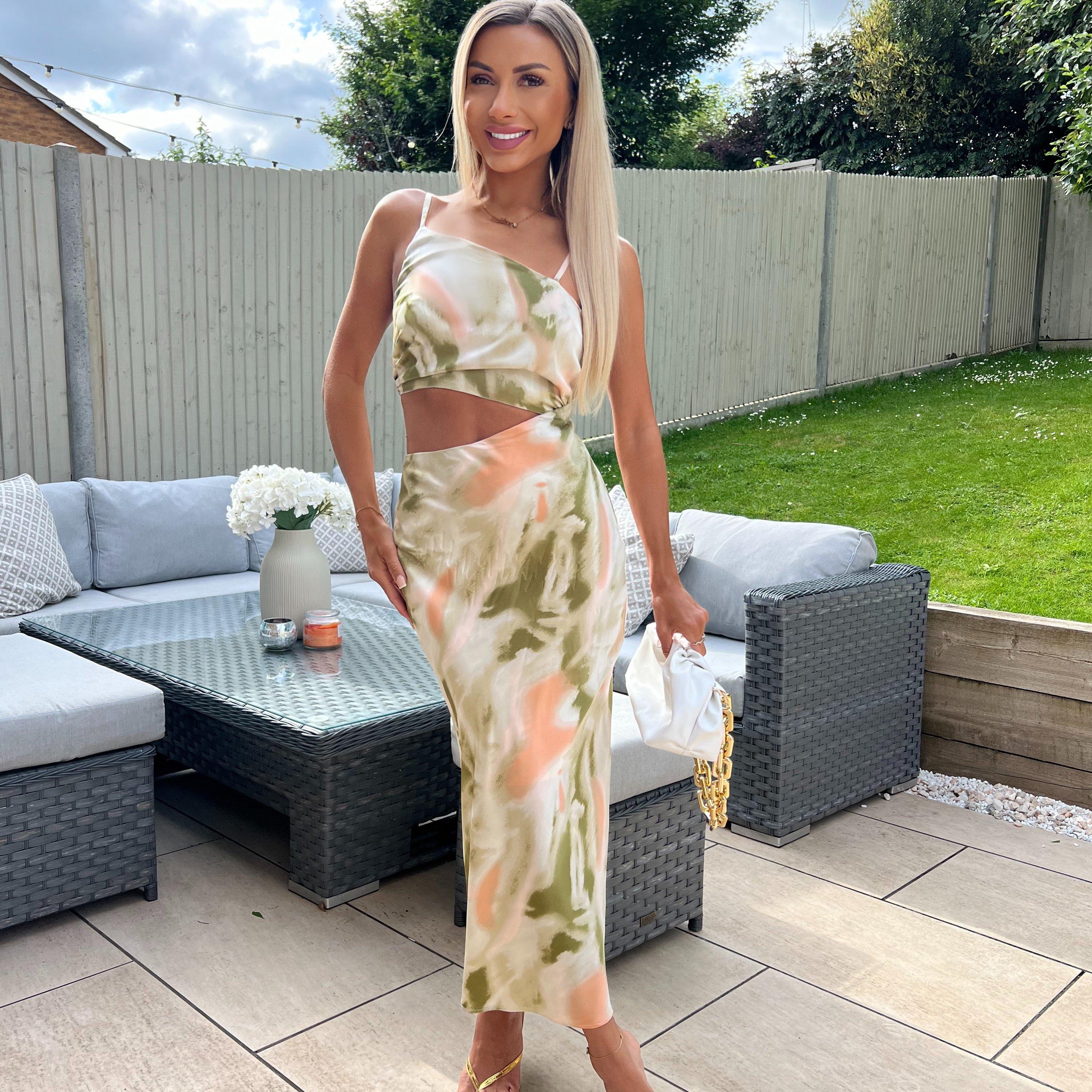 Multi - AX Paris - Marble Print Asymmetric Cut Out Midi Dress - 4