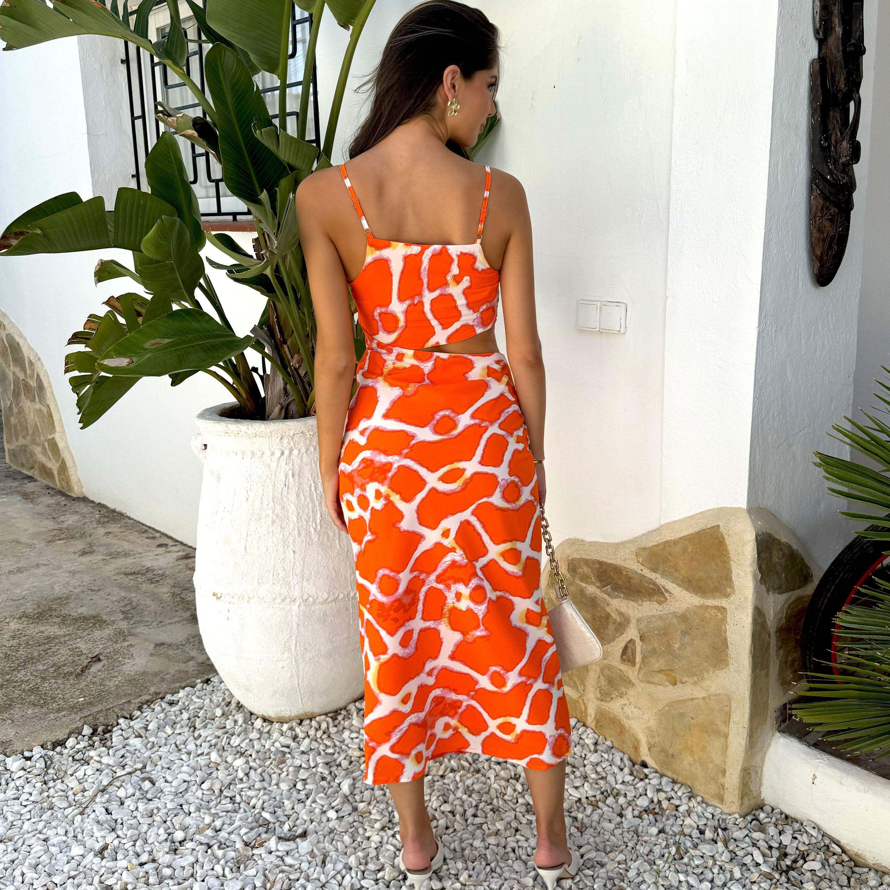 Orange - AX Paris - Giraffe Print Asymmetric Cut Out Midi Dress - 2