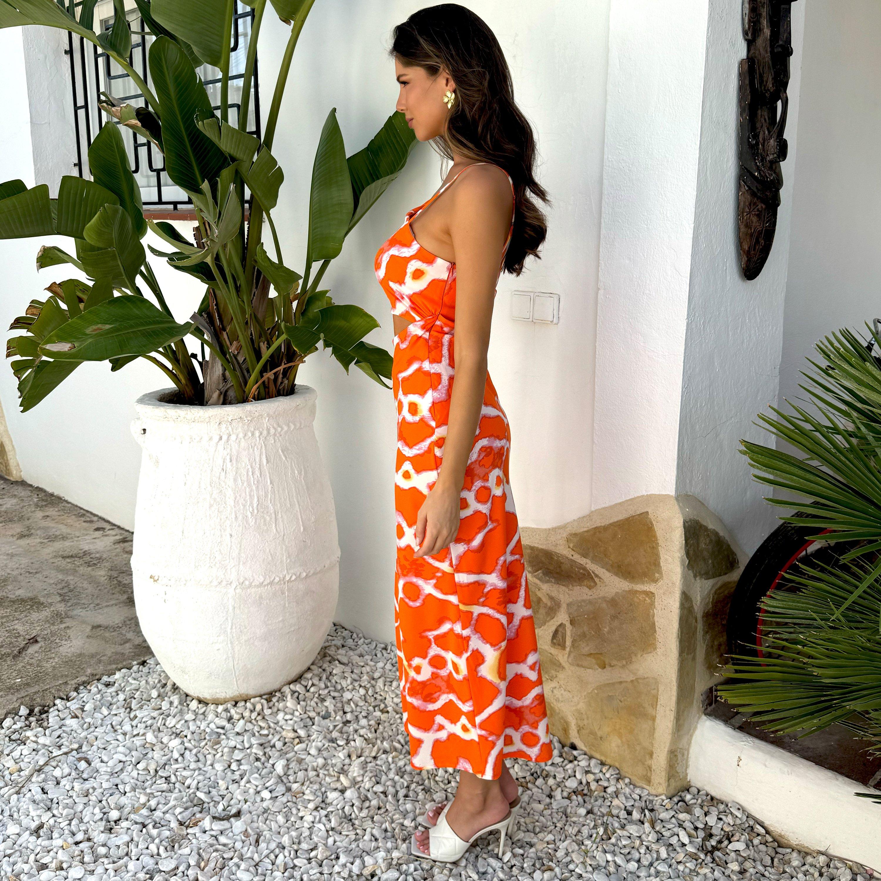 Orange - AX Paris - Giraffe Print Asymmetric Cut Out Midi Dress - 4