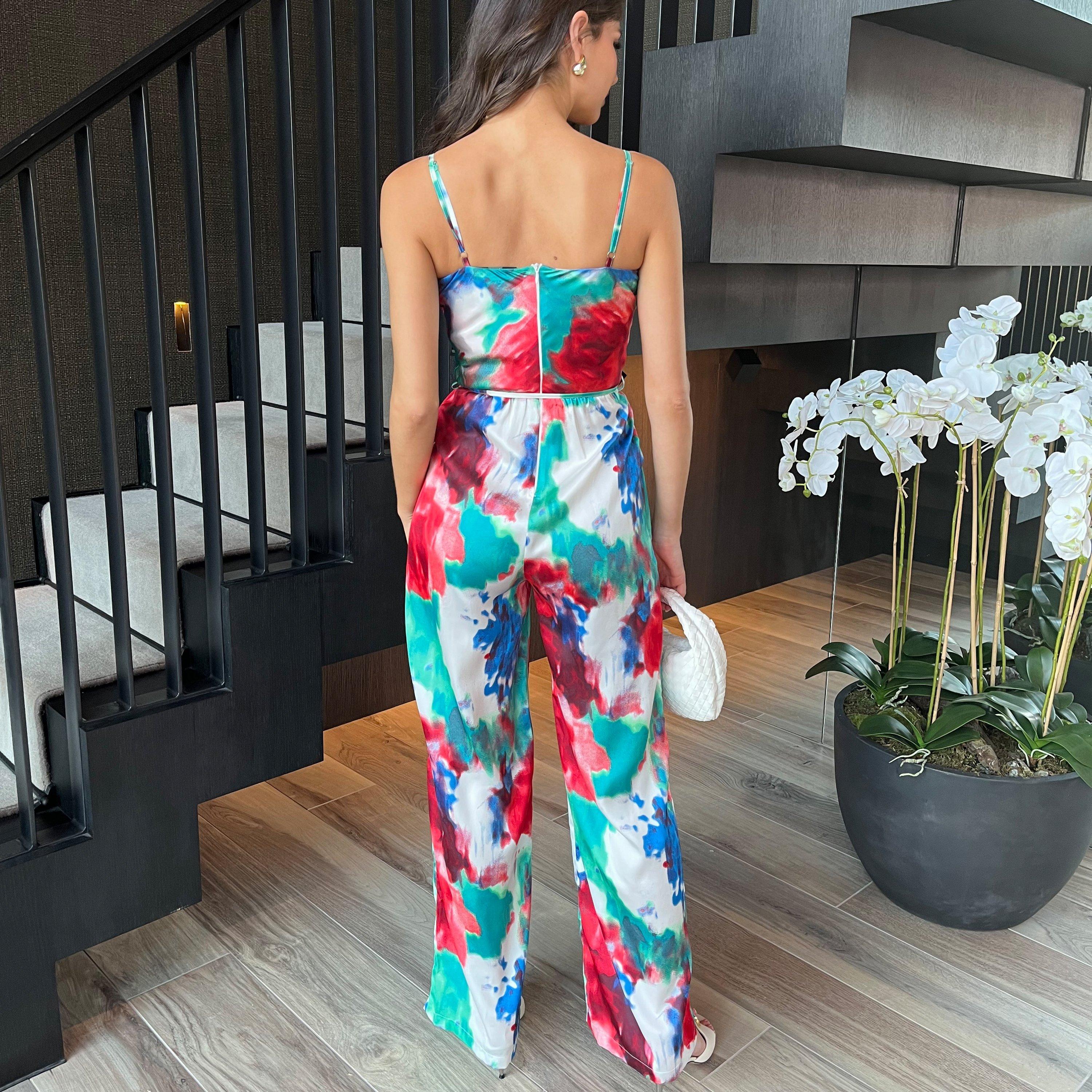 Multi - AX Paris - Tie Dye Printed Strappy Tie Waist Jumpsuit - 2