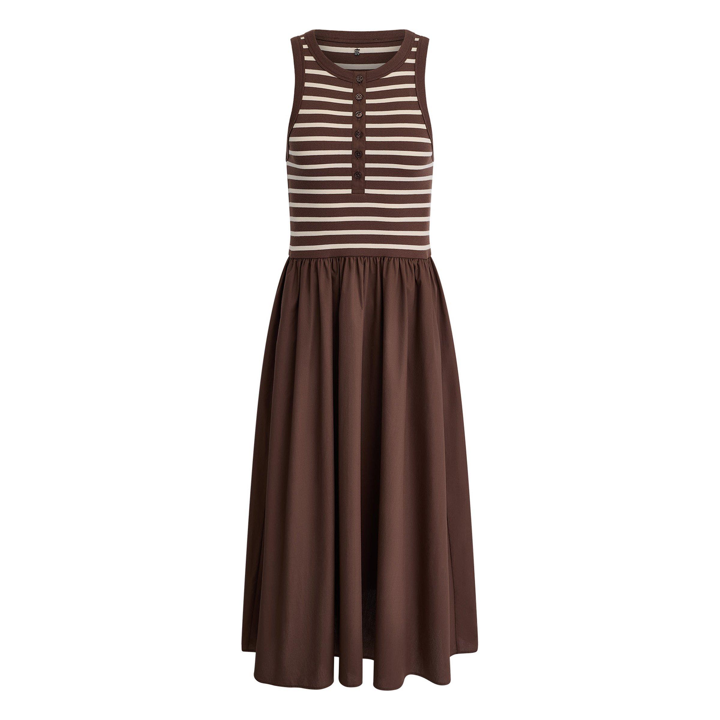 Chestnu/ Eggnog - DKNY - DKNY Jeans Rib Henley Tank Dress W/ Poplin Skirt - 1
