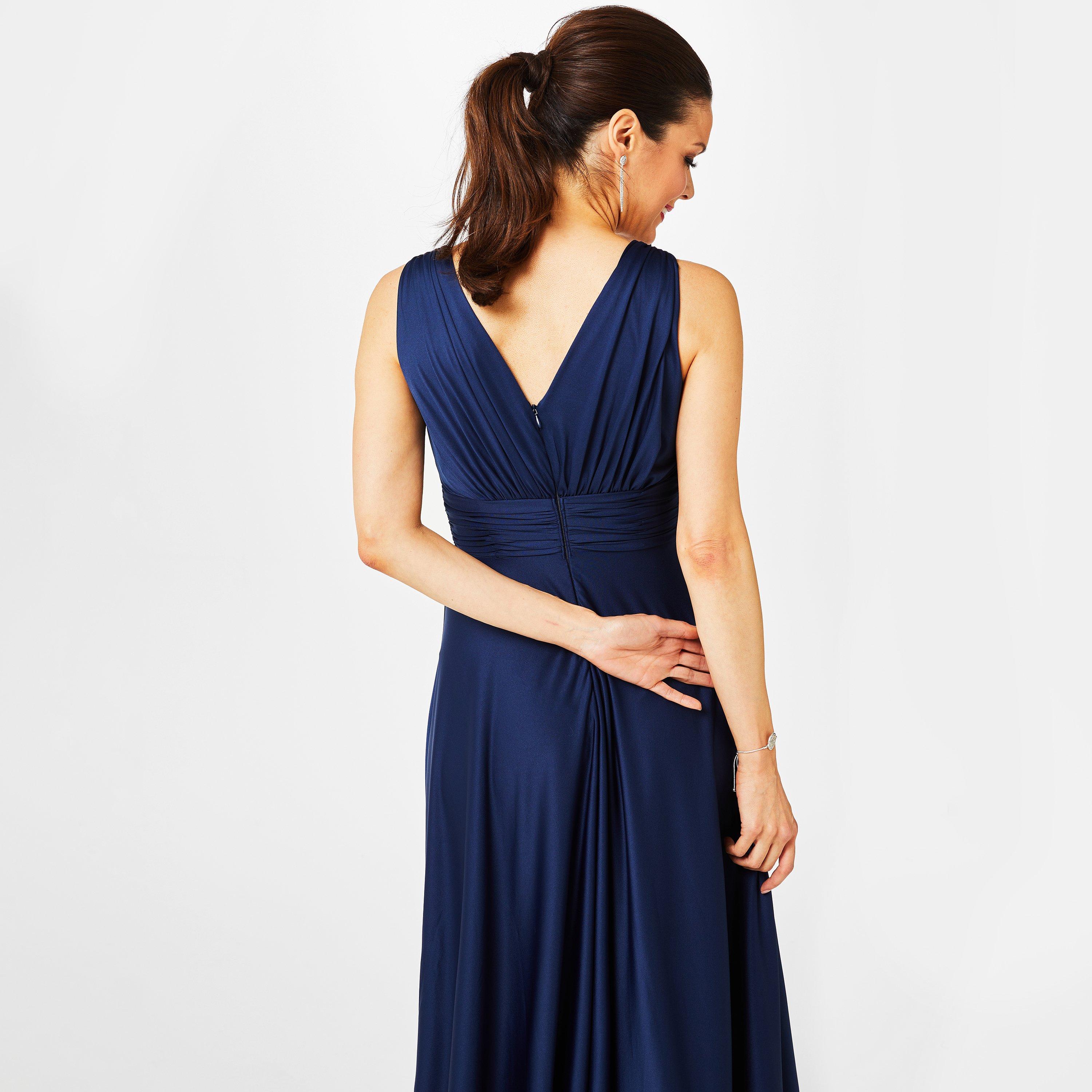 Navy - Biba - Bridesmaid Deep V Maxi Dress - 2