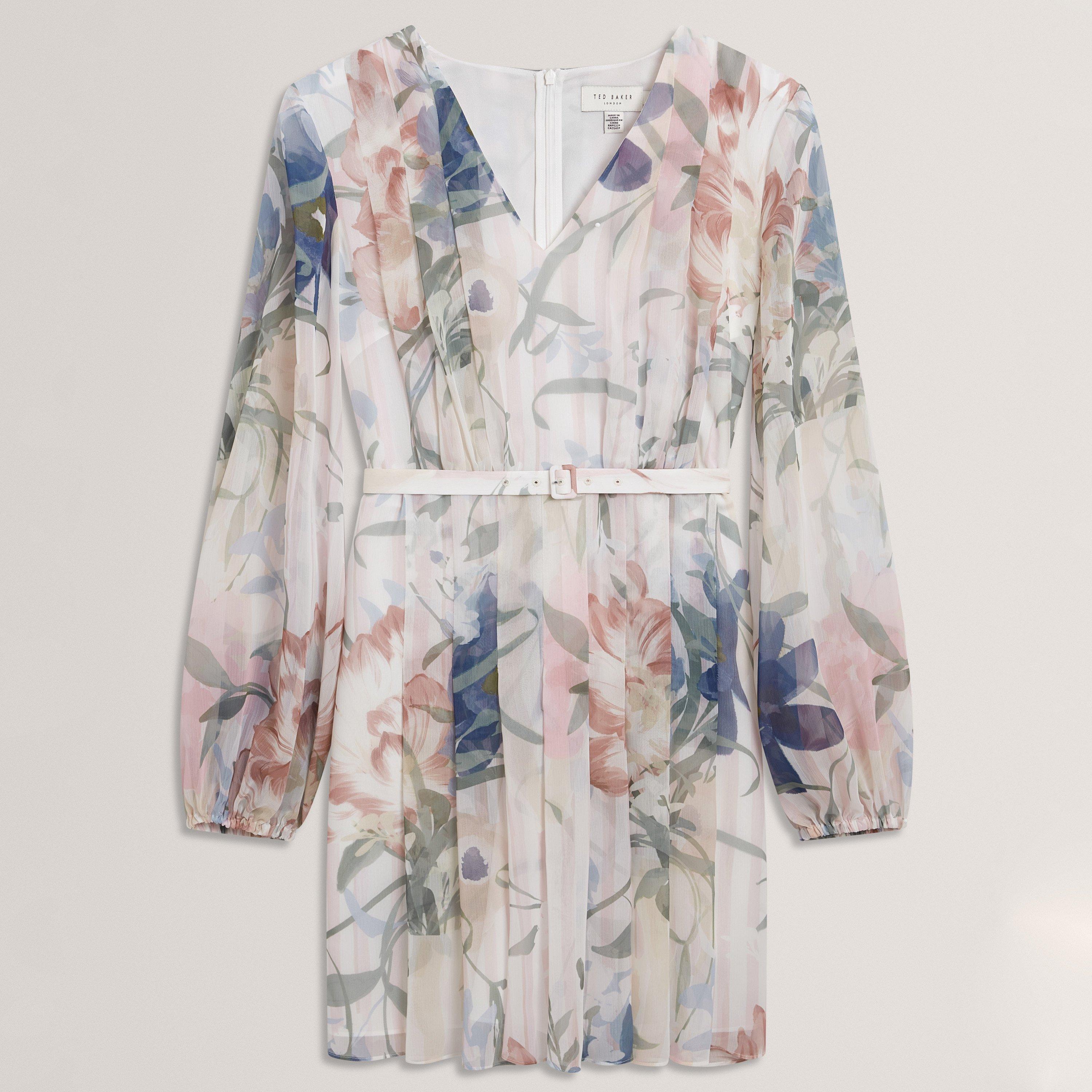 Pink - Ted Baker - Ted Baker Floral Pleated Long Sleeve Mini Dress - 1