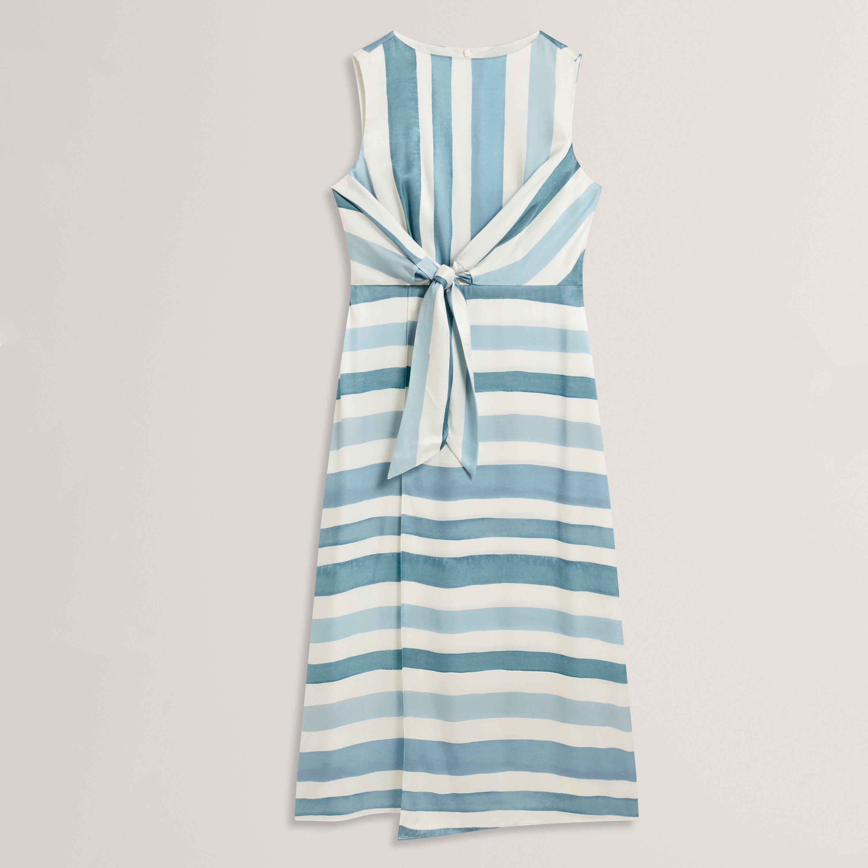 Ivory - Ted Baker - Ted Baker Blue Stripe Tie Front Sleeveless Midi Dress - 1