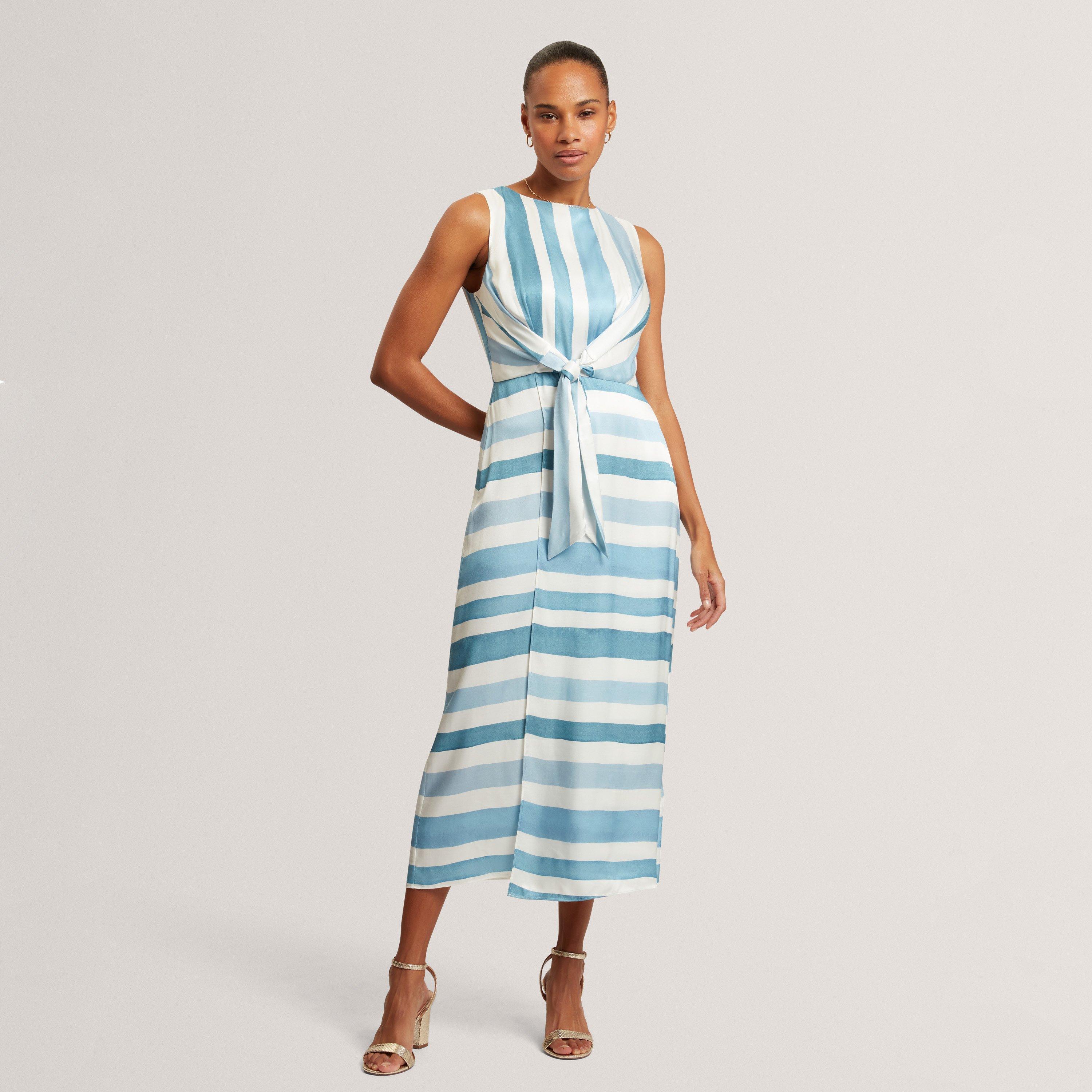 Marfil - Ted Baker - Ted Baker Blue Stripe Tie Front Sleeveless Midi Dress - 2