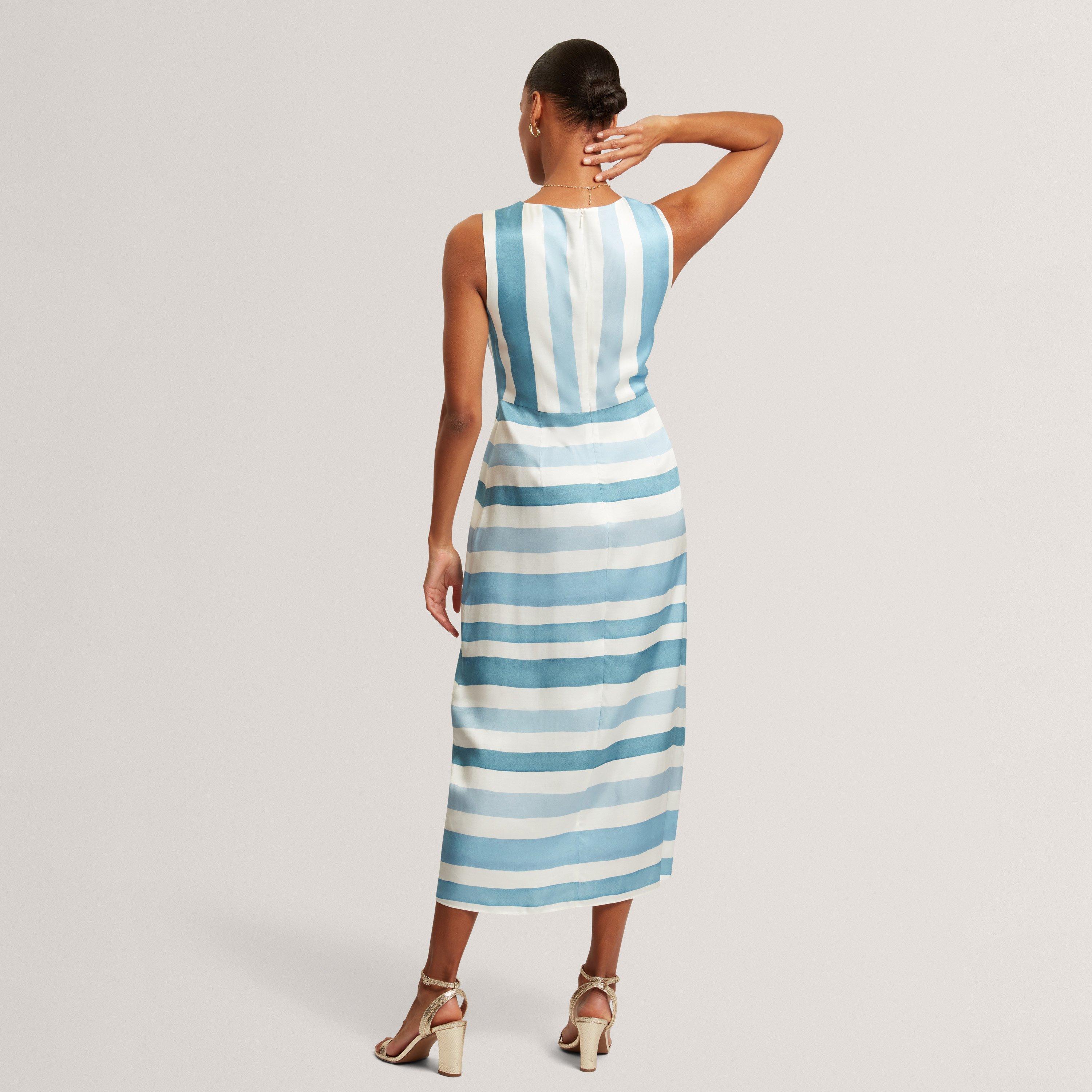 Marfil - Ted Baker - Ted Baker Blue Stripe Tie Front Sleeveless Midi Dress - 3