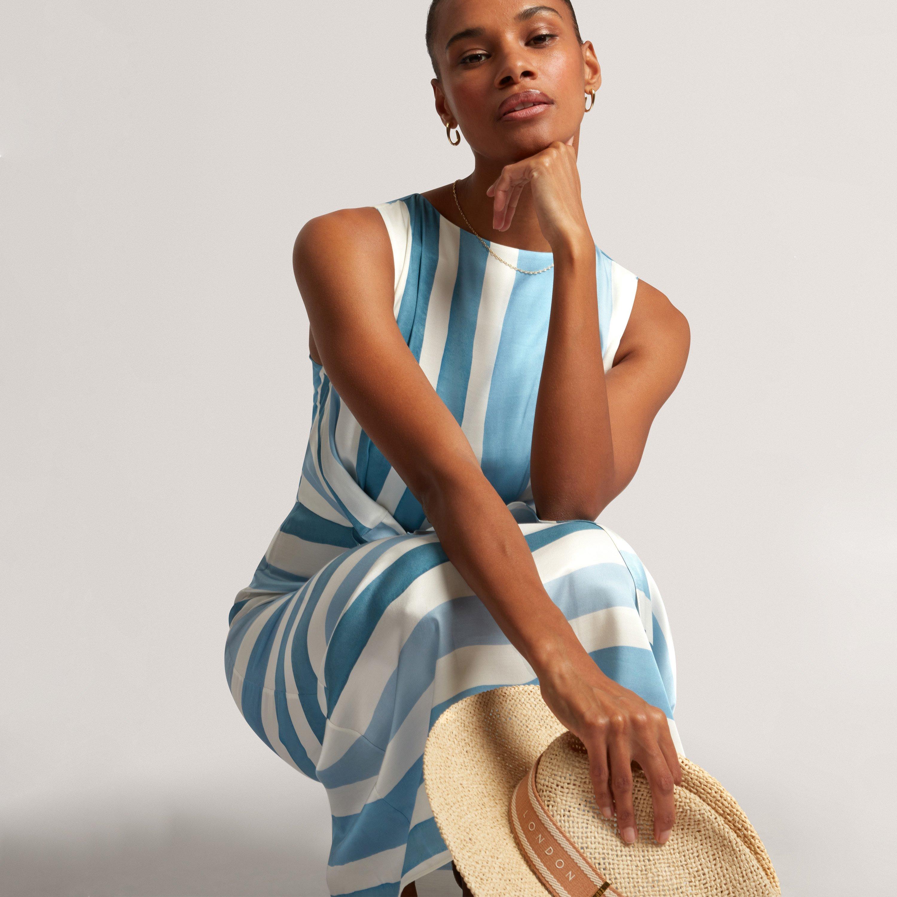 Marfil - Ted Baker - Ted Baker Blue Stripe Tie Front Sleeveless Midi Dress - 5