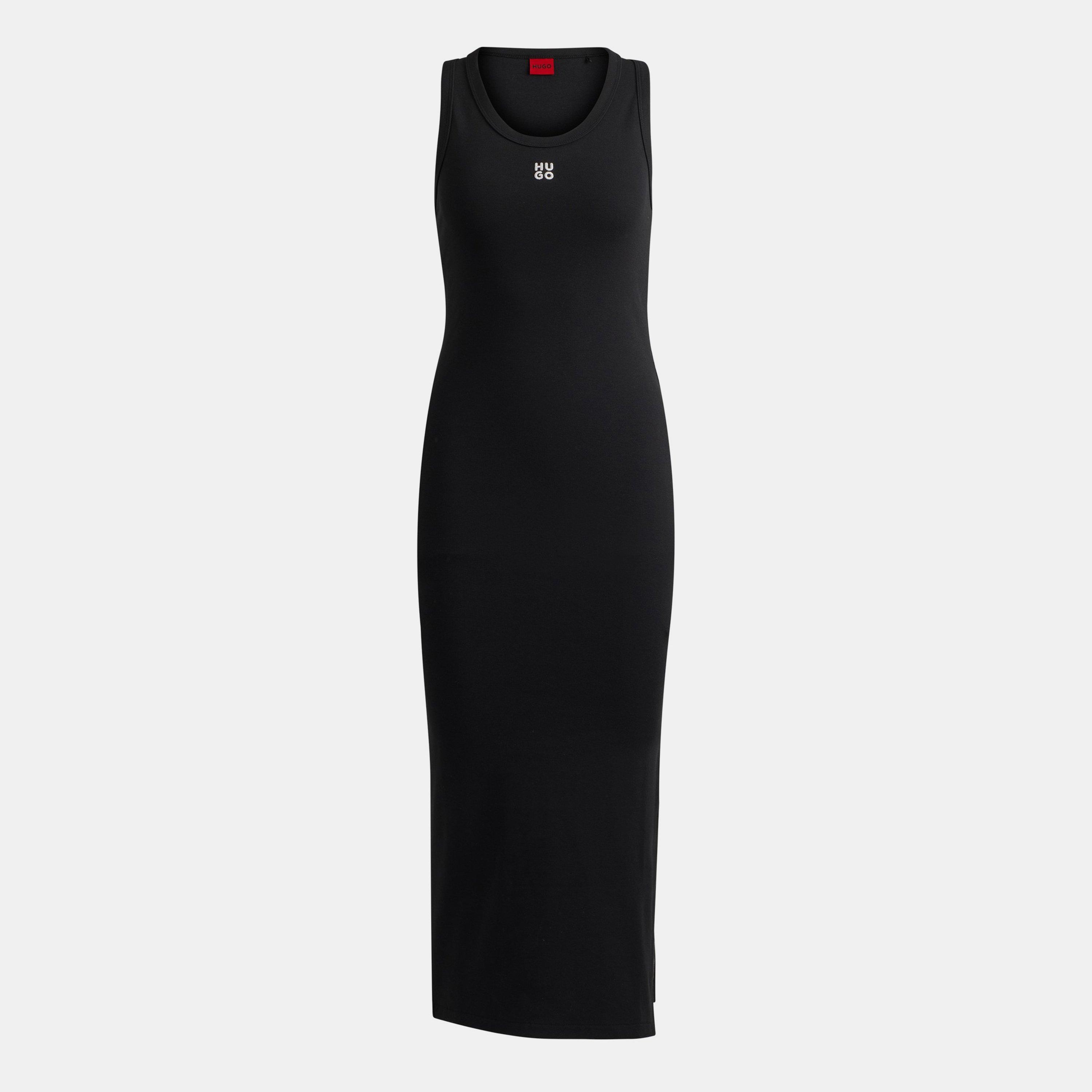 Black - Hugo - Womens HUGO Nalimera Ribbed Midi Dress with Logo Detail - 1