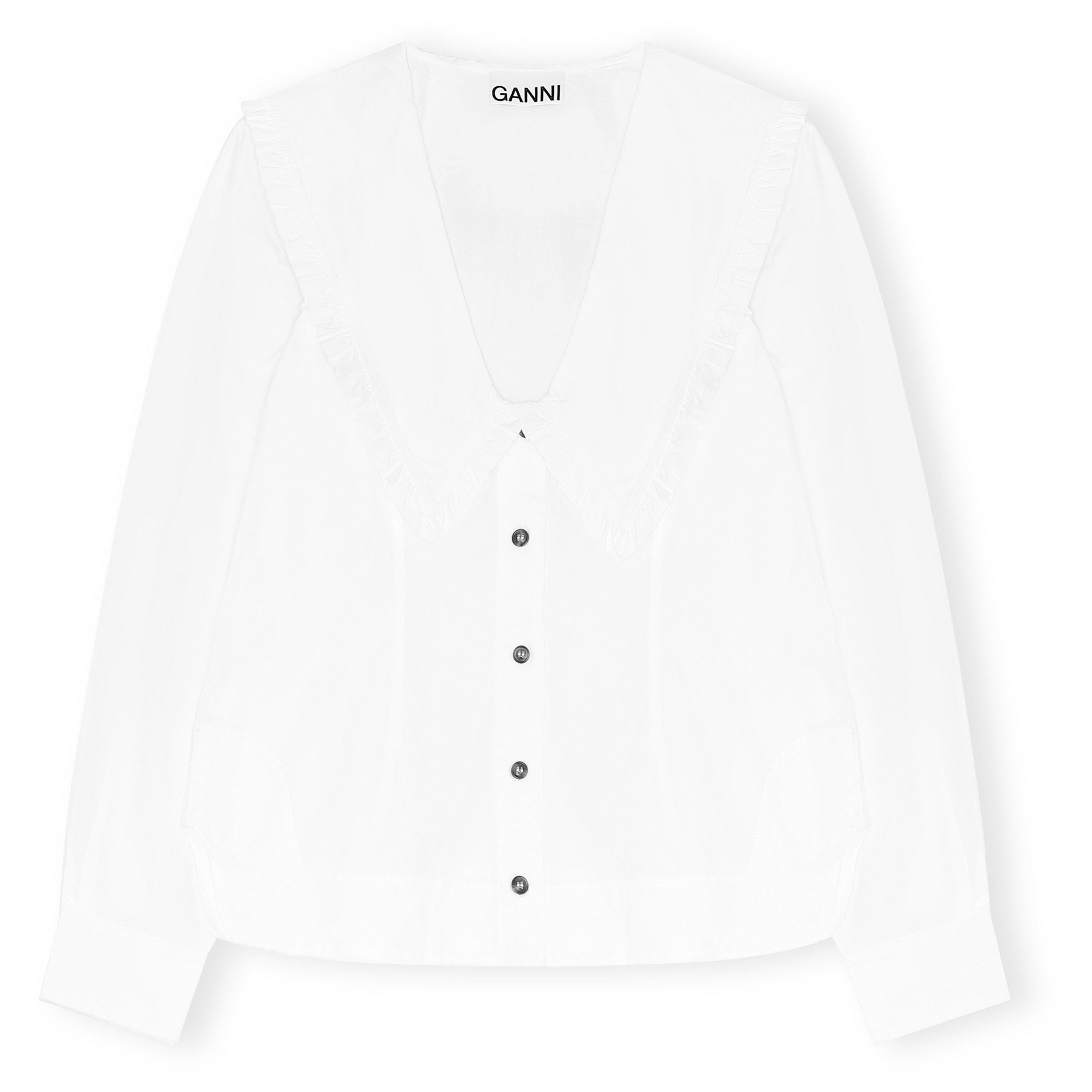 Bright White - Ganni - Women's Cotton Poplin Long Sleeve Shirt - 6