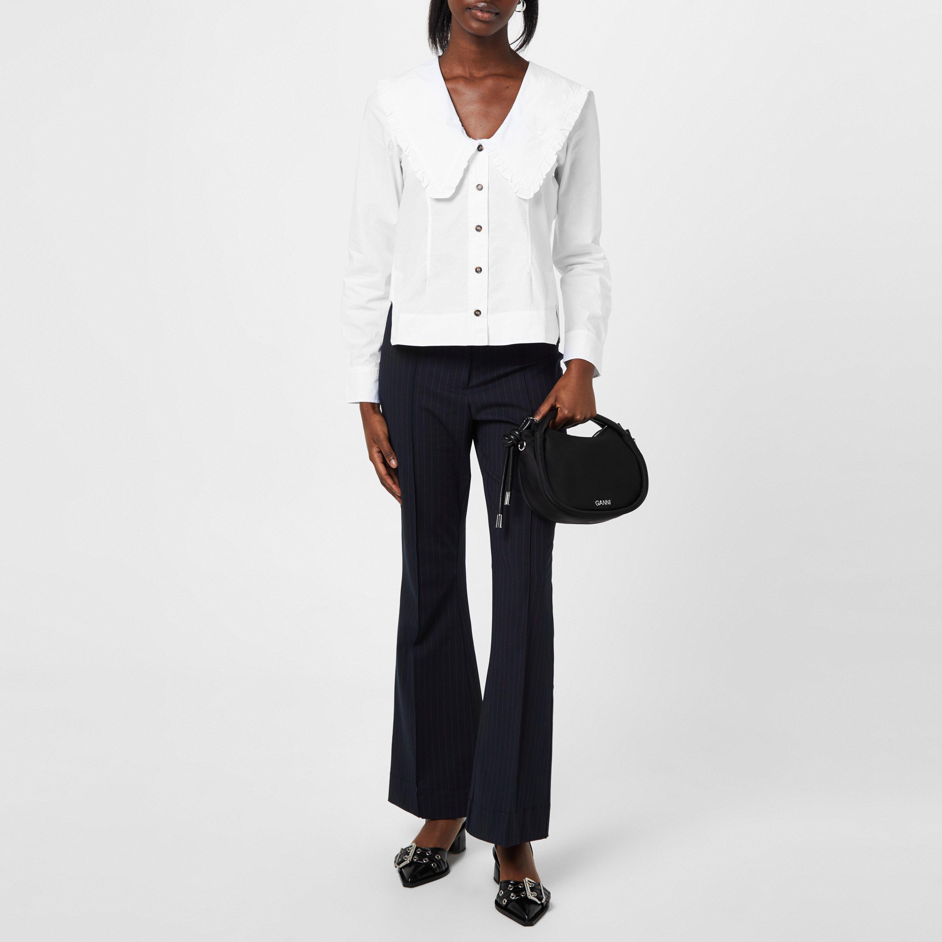 Bright White - Ganni - Women's Cotton Poplin Long Sleeve Shirt - 3