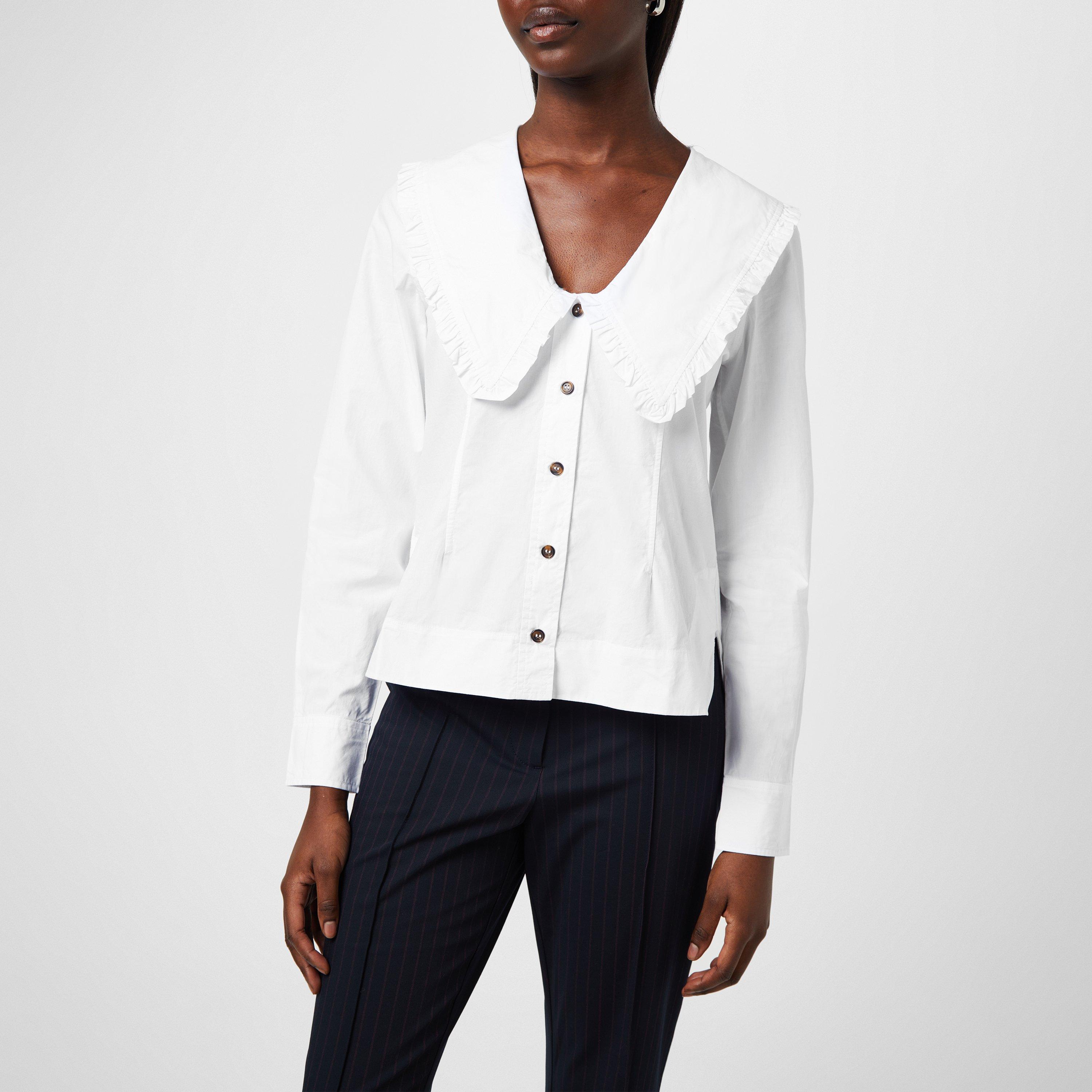Bright White - Ganni - Women's Cotton Poplin Long Sleeve Shirt - 5