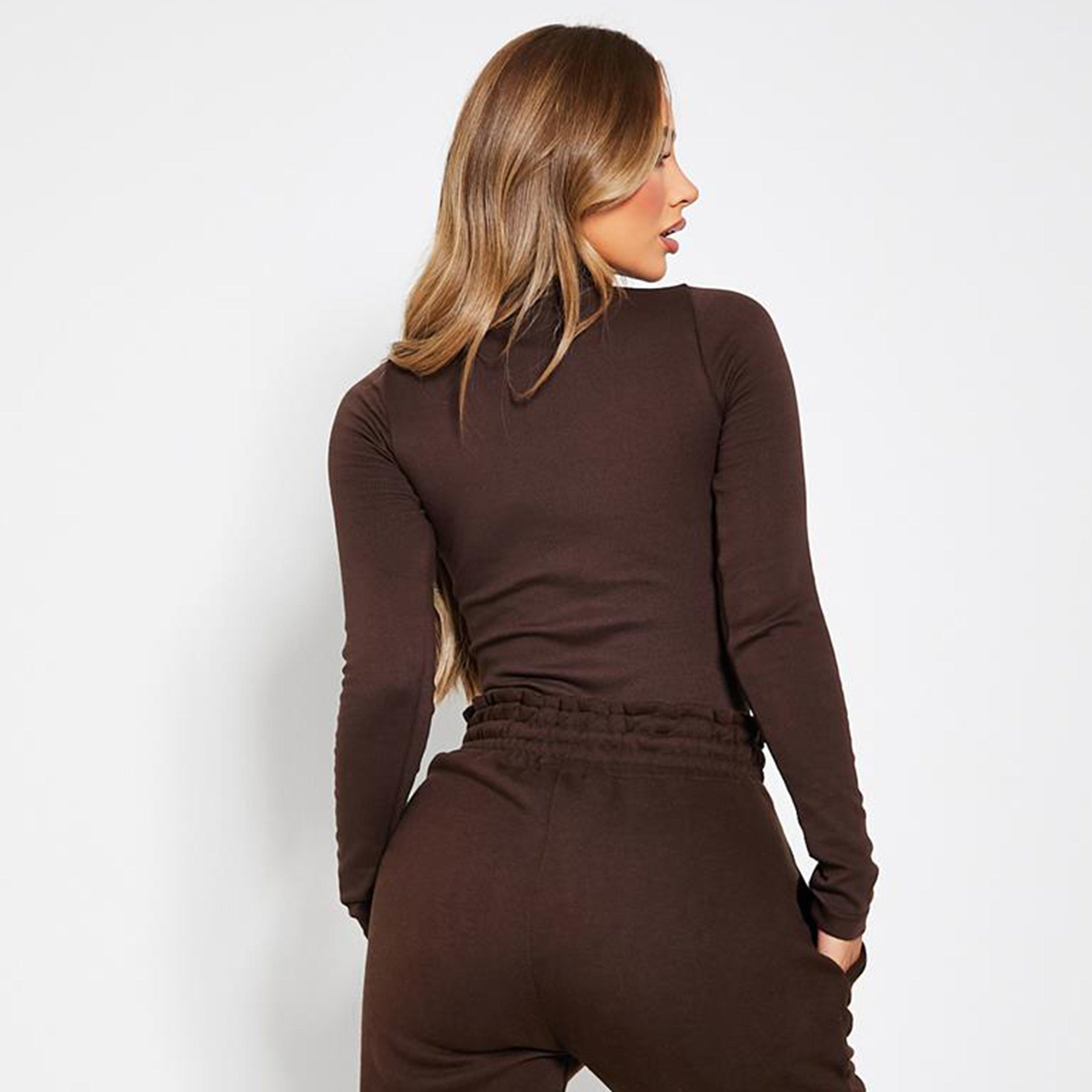 Chocolade - I Saw It First - ISAWITFIRST Cotton Rib Roll Neck Bodysuit - 4