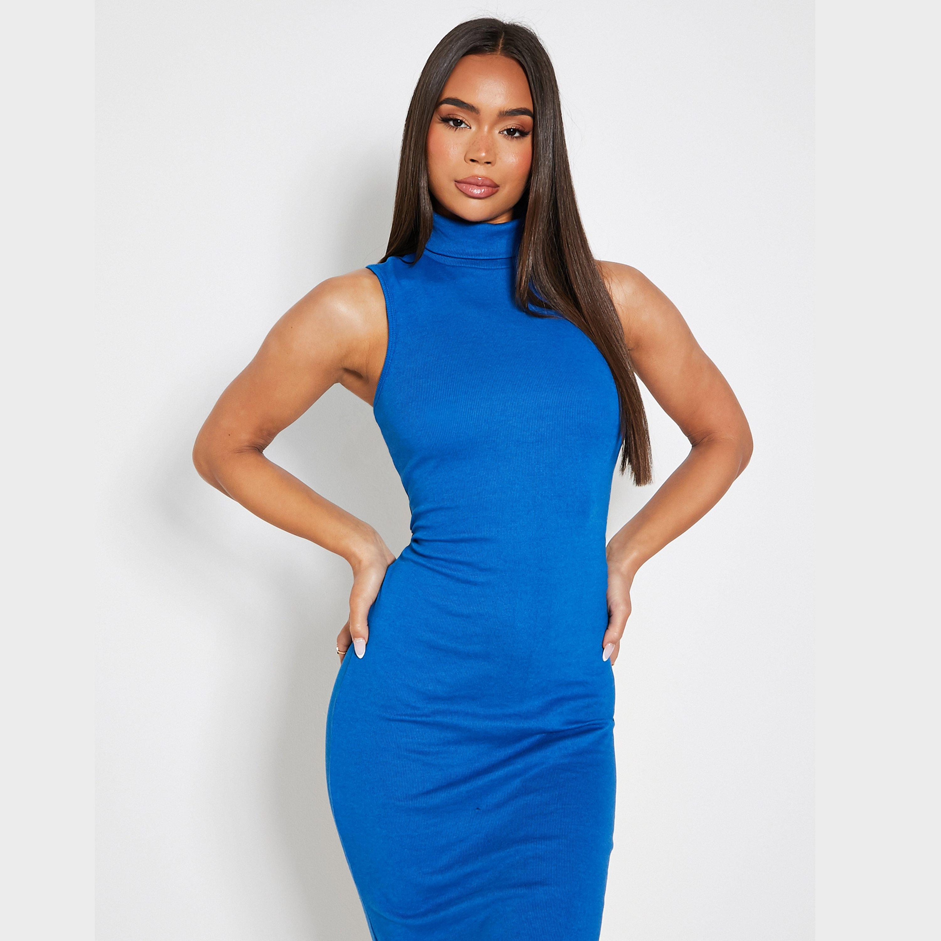 Cobalt Blue - I Saw It First - ISAWITFIRST Cotton Rib Sleeveless Roll Neck Dress - 4