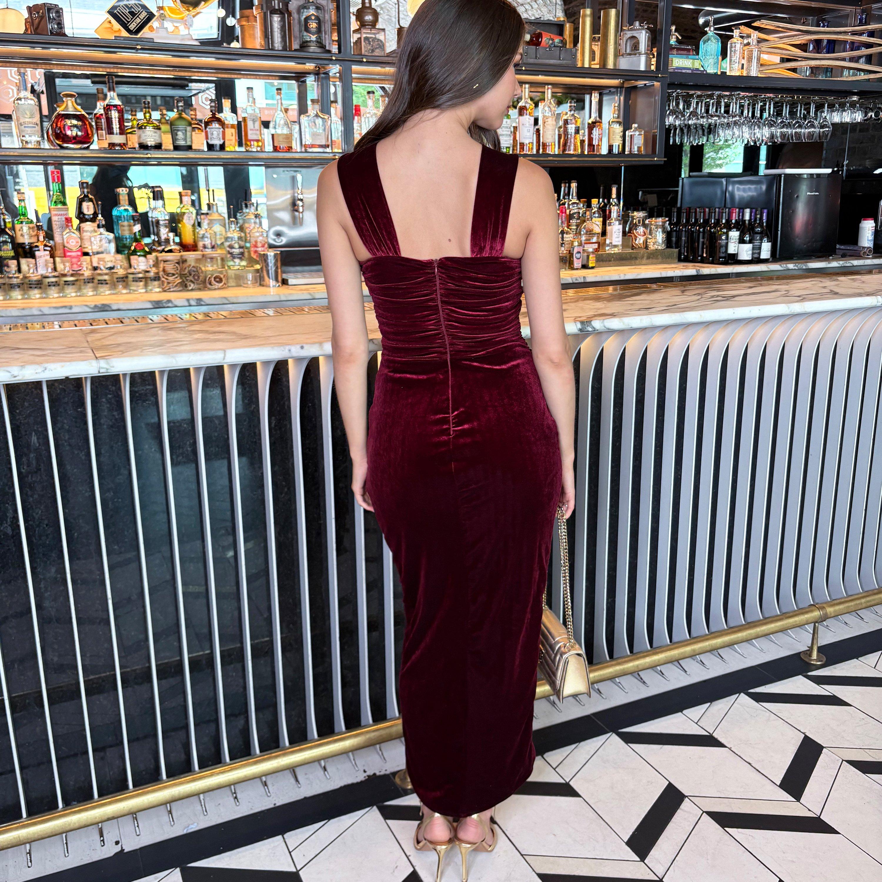 Wine - AX Paris - Velvet Knot Detail Wrap Skirt Midi Dress - 2