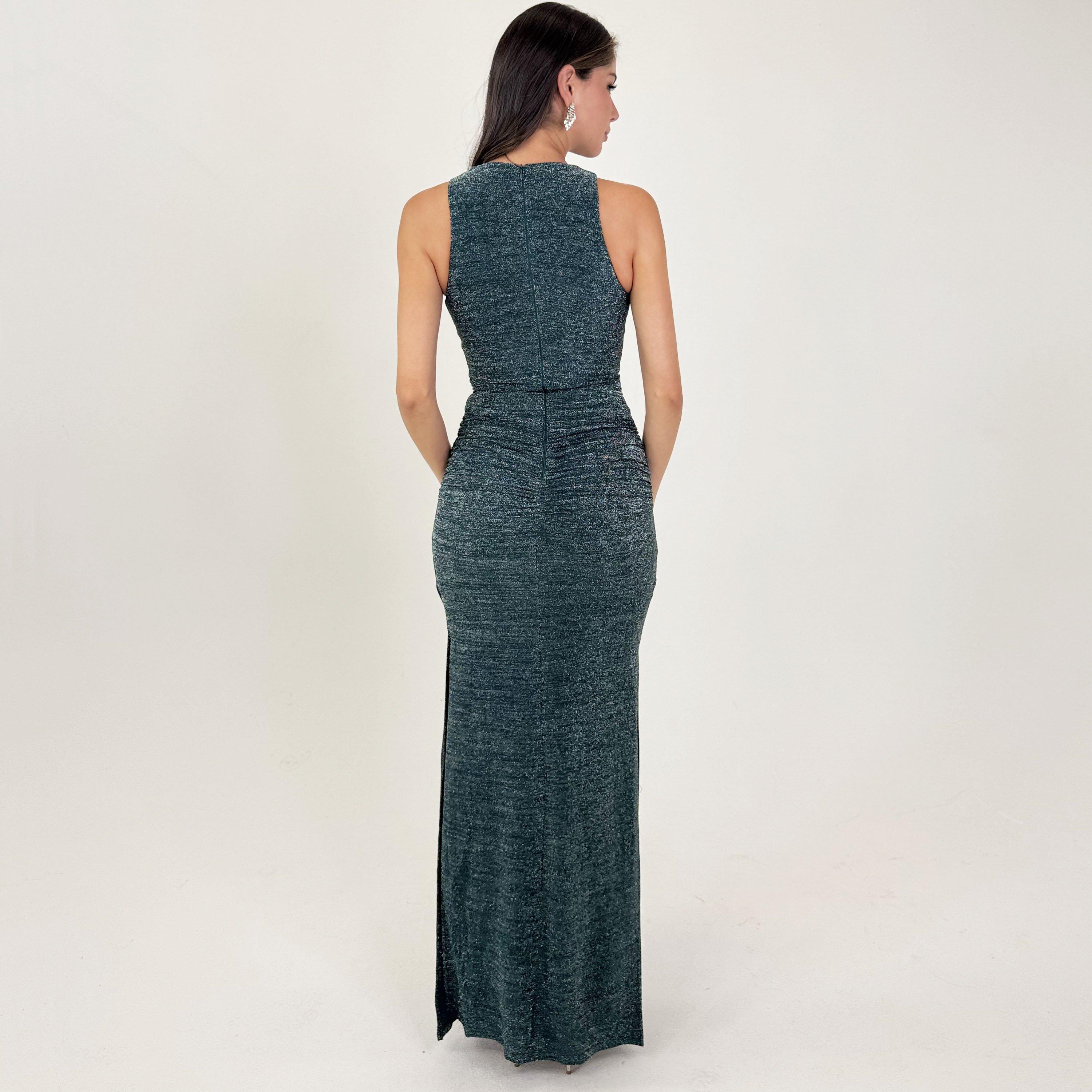 Teal - AX Paris - Sparkle O-Ring Detail Bodycon Midi Dress - 2