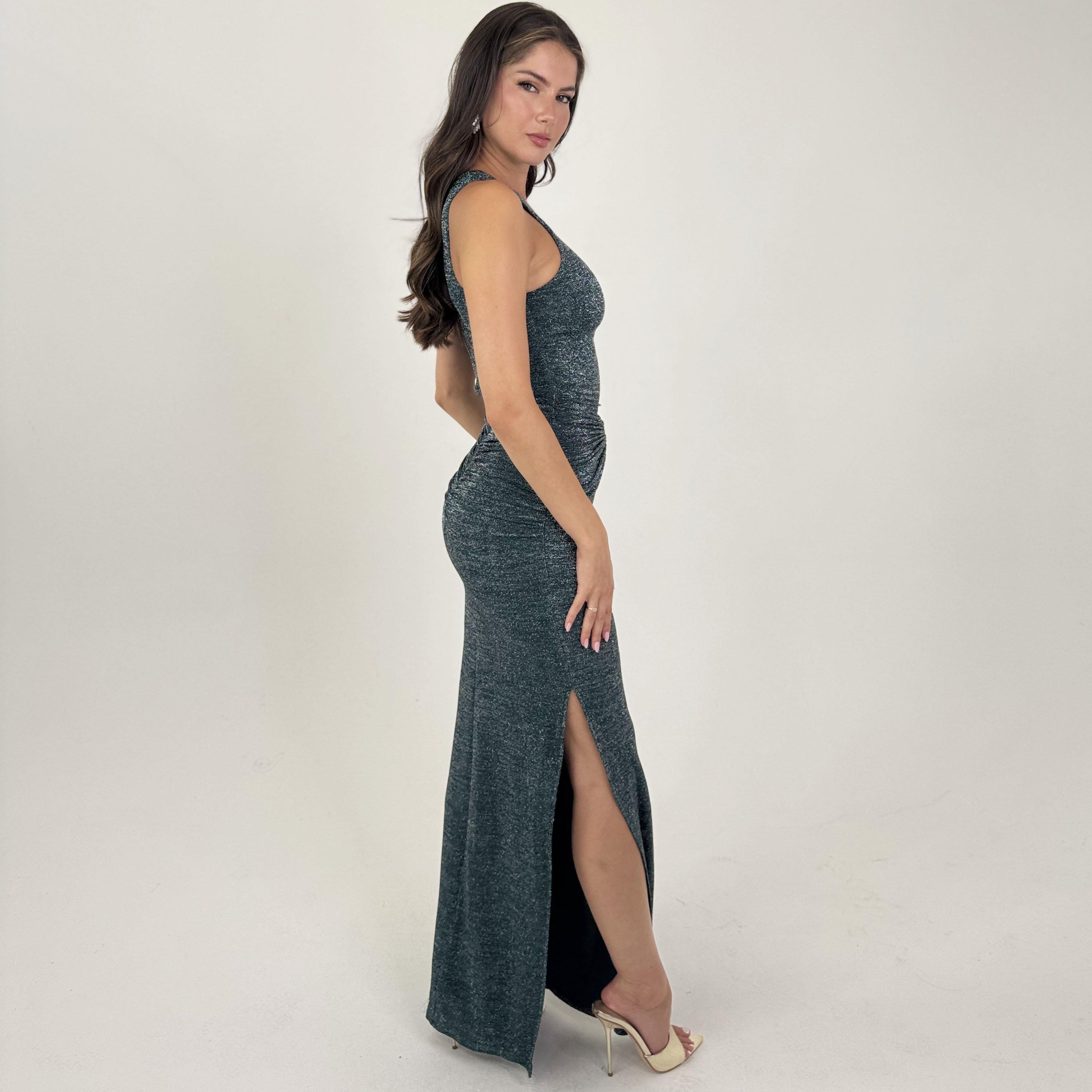 Teal - AX Paris - Sparkle O-Ring Detail Bodycon Midi Dress - 4