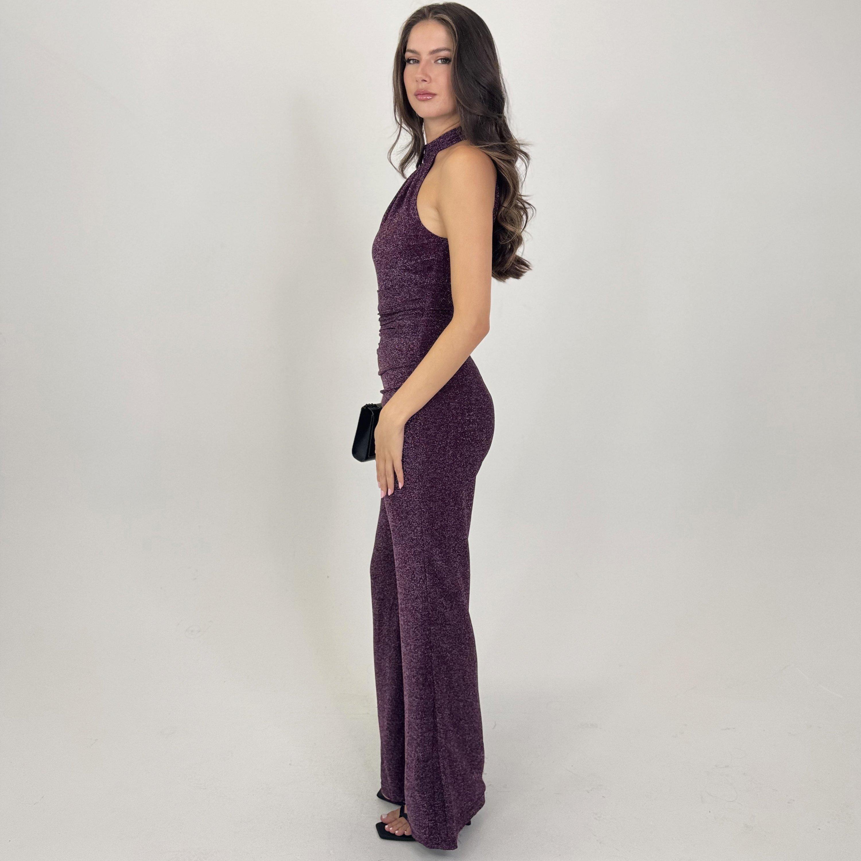 Plum - AX Paris - Halter Neck Draped Waist Jumpsuit - 4