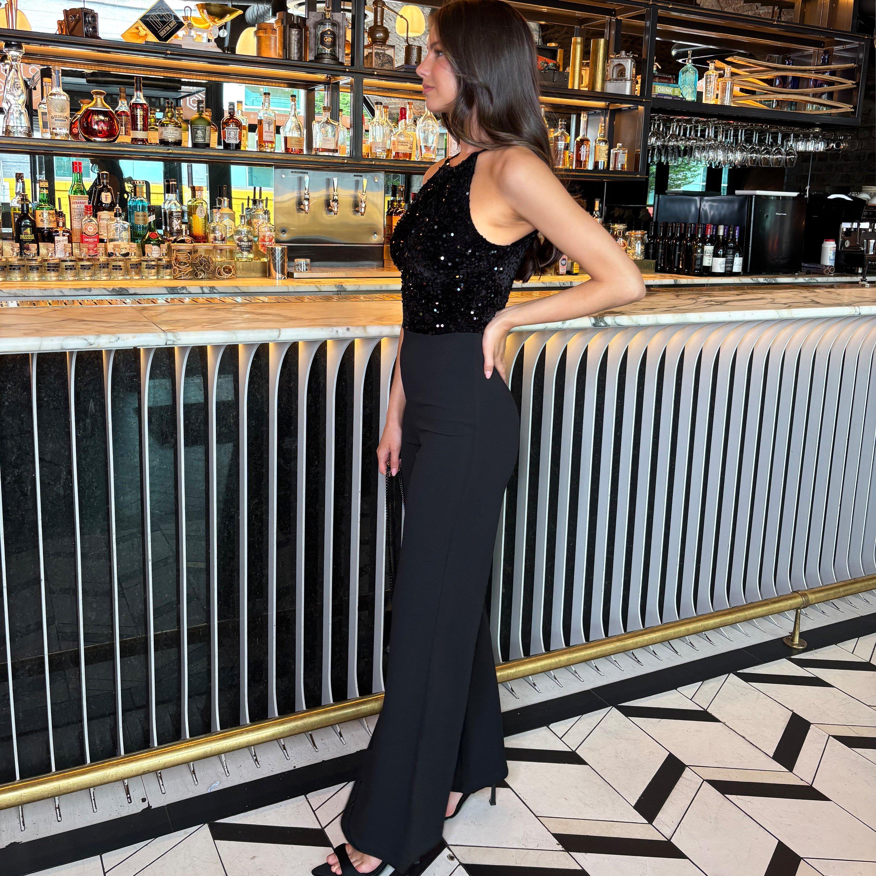 Black - AX Paris - Velvet Sequin 2 in 1 Racer Neck Jumpsuit - 4