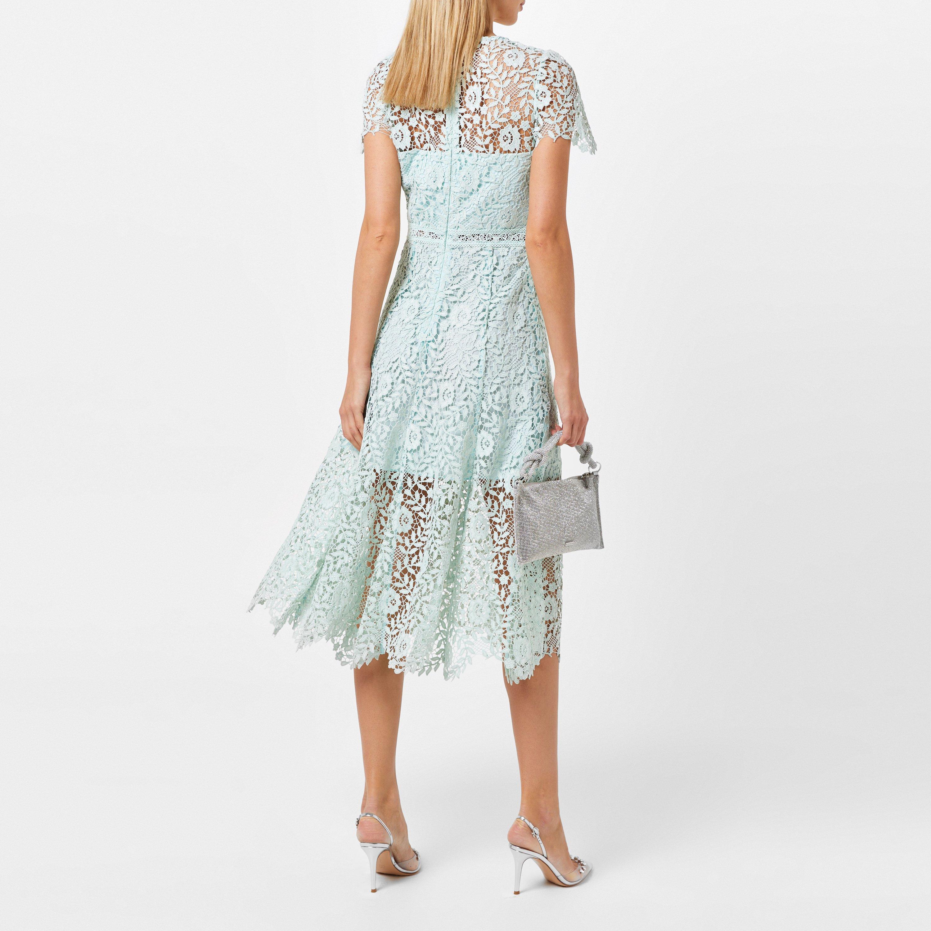 Blue - Self Portrait - Women's Rose Lace Detailed Midi Dress - 3