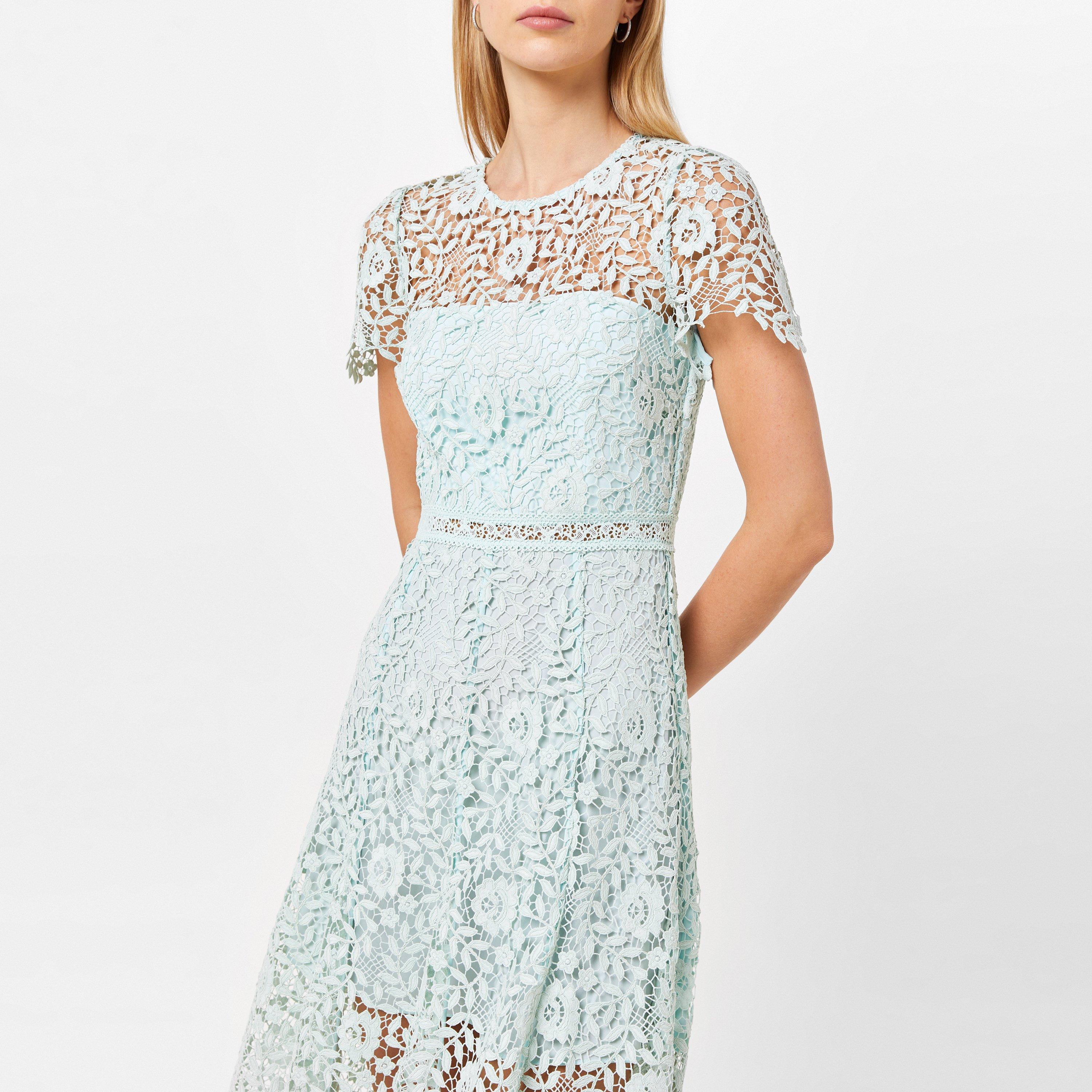 Blue - Self Portrait - Women's Rose Lace Detailed Midi Dress - 4
