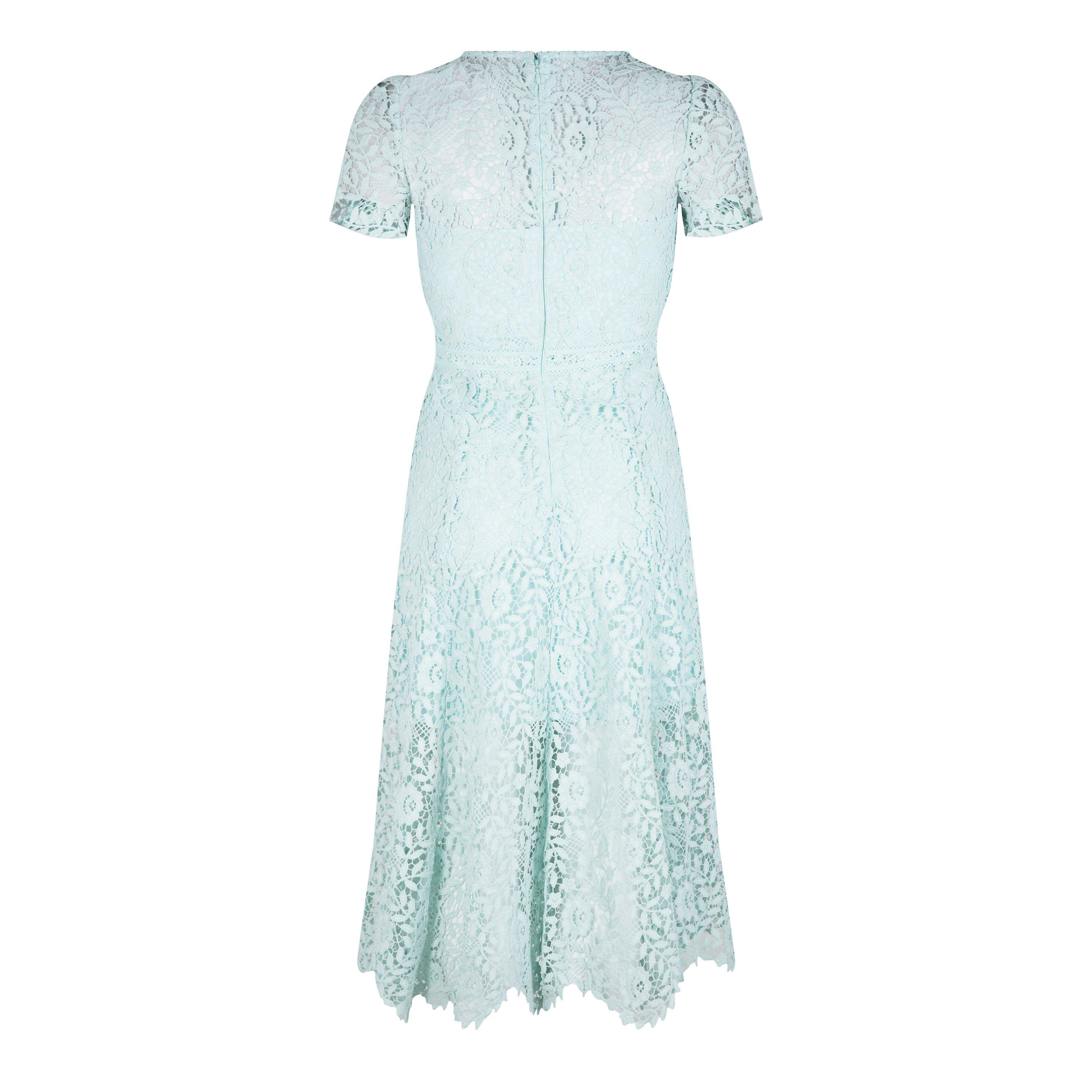 Blue - Self Portrait - Women's Rose Lace Detailed Midi Dress - 5