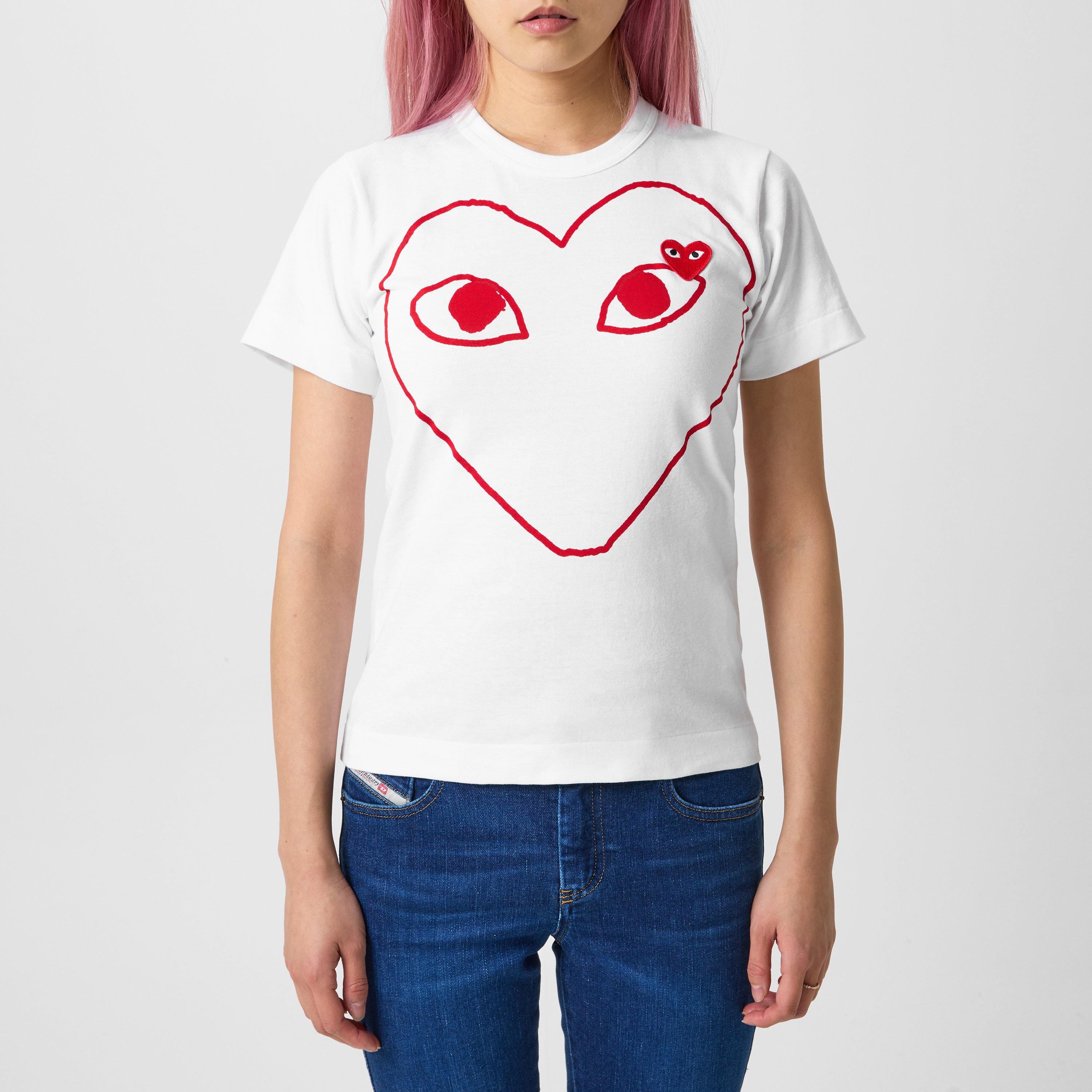 Comme des Garcons PLAY Peeping Heart Outline T Shirt Regular Fit T Shirts USC