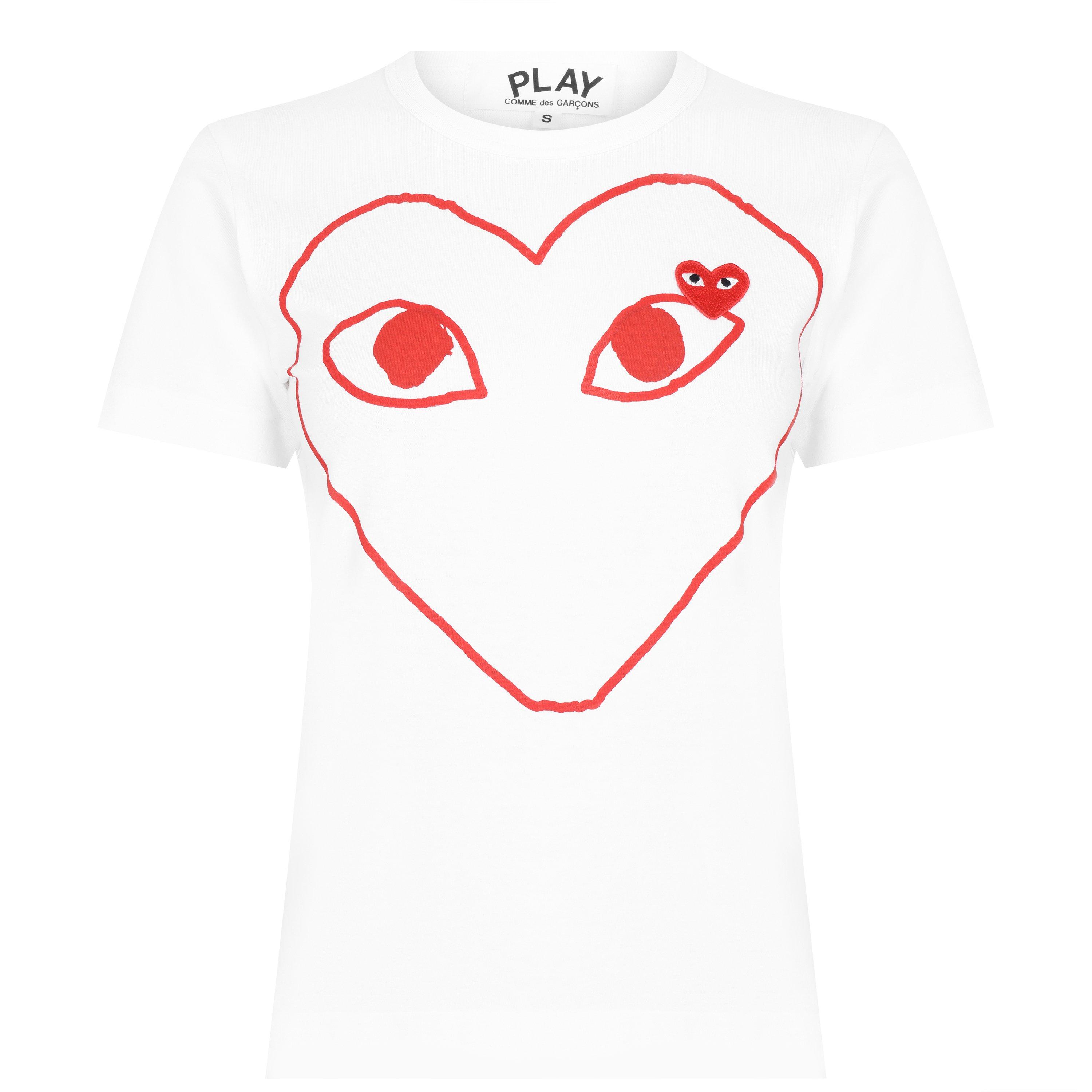 White/Red - Comme des Garcons PLAY - Peeping Heart Outline T-Shirt - 1